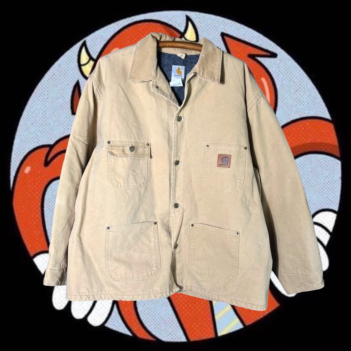 image of 90's Carhartt Blanket Lined Chore Coat Tan Corduroy, Men's (Size 2XL)