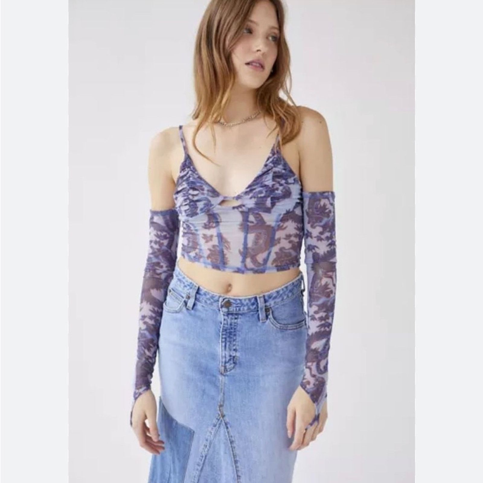 Urban Outfitters Urban Outfitters Ziggy Purple Paisley Corset Top Sz L Size L / US 10 / IT 46 - 1 Thumbnail