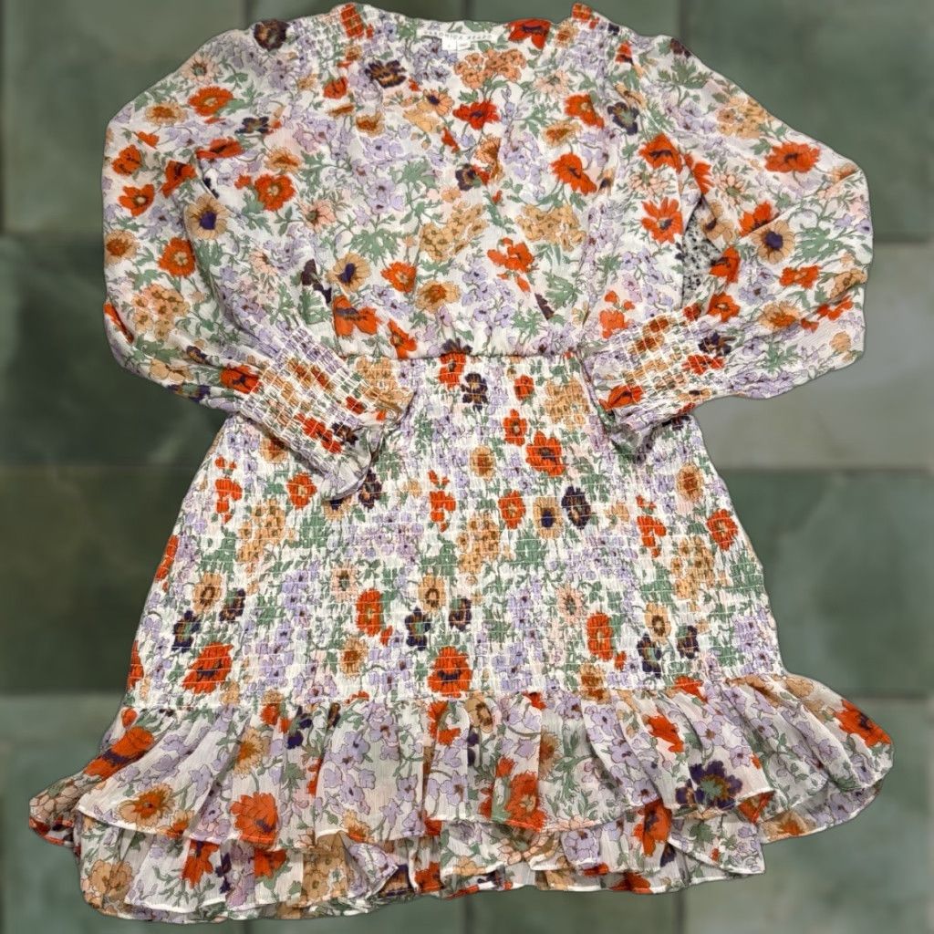 VINTAGE: No — Veronica Beard Saera Floral V-Neck Boho Wedding Guest Mini Dress Size 2 Multicolor Short Women