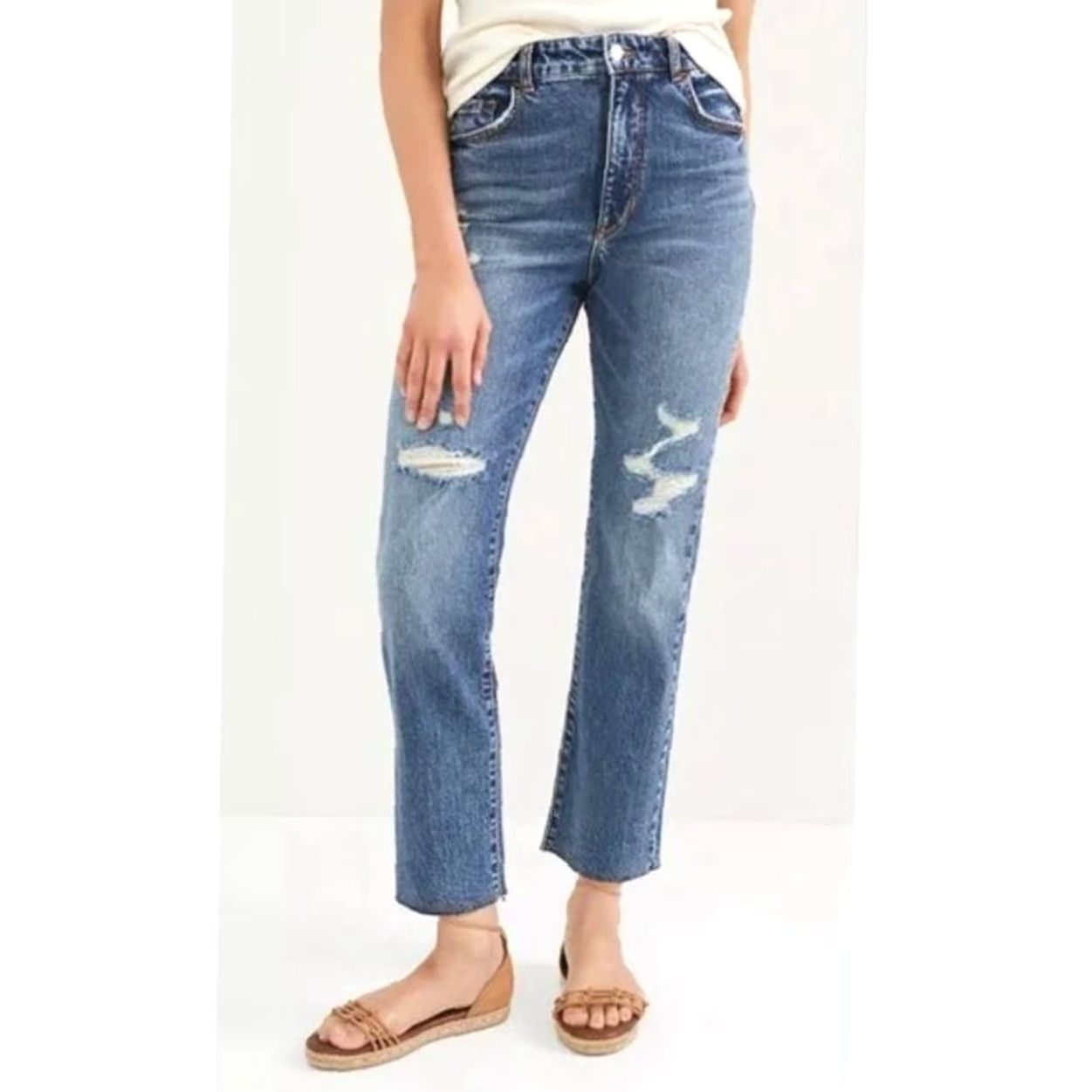 Vintage VINTAGE Pilcro The Vintage Straight Leg Jeans Distressed 27 Blue Denim Cotton High Rise Womens Jeans Size 27" / US 4 / IT 40 - 2 Thumbnail