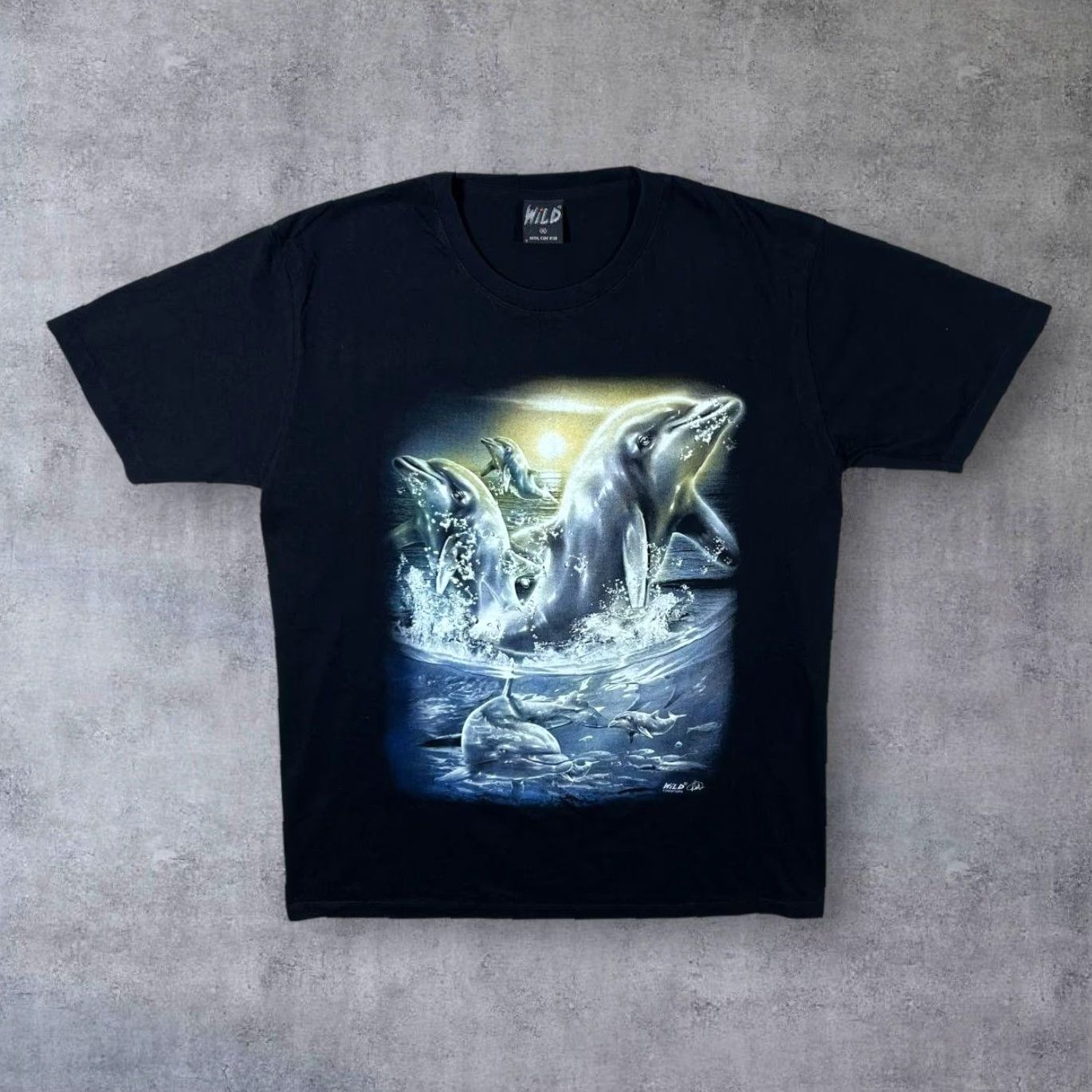 Vintage VINTAGE Wild Dolphin Ocean Marine Graphic Black Cotton T-Shirt XL Men Regular Short Sleeve Graphic Print Size US XL / EU 56 / 4 - 2 Thumbnail