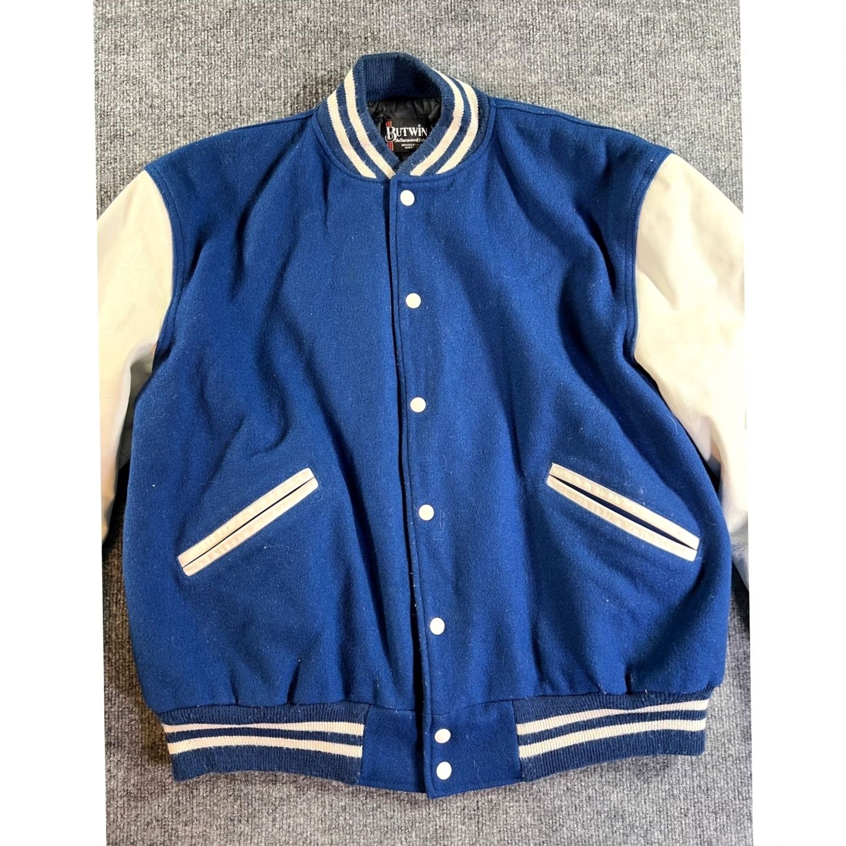 Vintage VINTAGE Butwin Varsity Jacket Mens XL Blue White Wool Leather Letterman Buckeye Jacket Size US XL / EU 56 / 4 - 2 Thumbnail