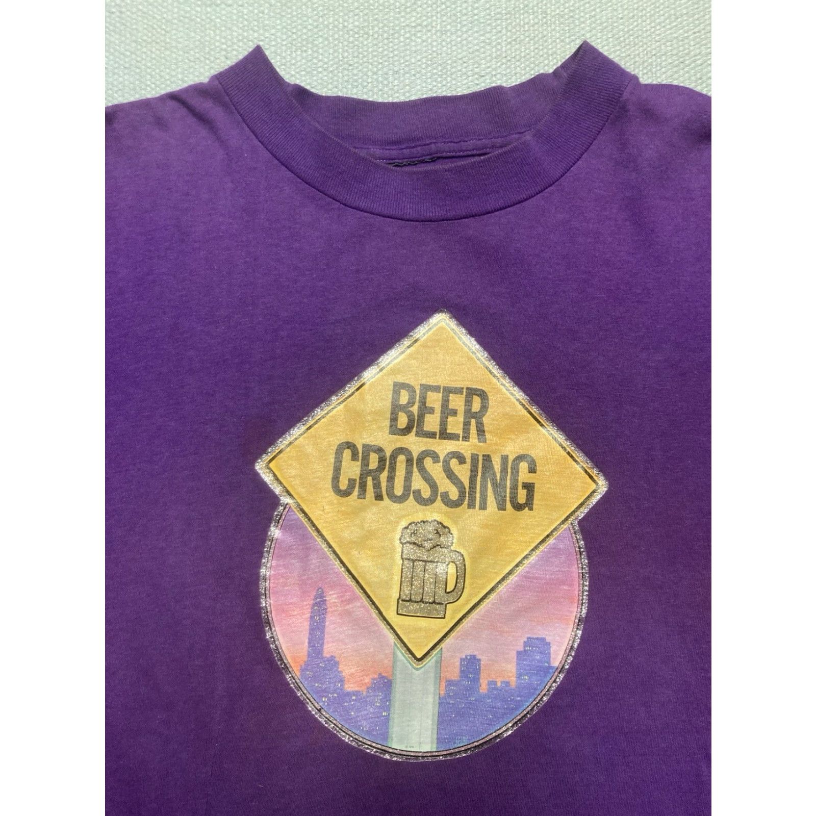 Vintage VINTAGE 80s 90s T Shirt Beer Crossing Drinking Funny Novelty Alcohol Large Mens Purple 80s 90s Beer Crossing T-Shirt Large Mens Size US L / EU 52-54 / 3 - 5 Thumbnail