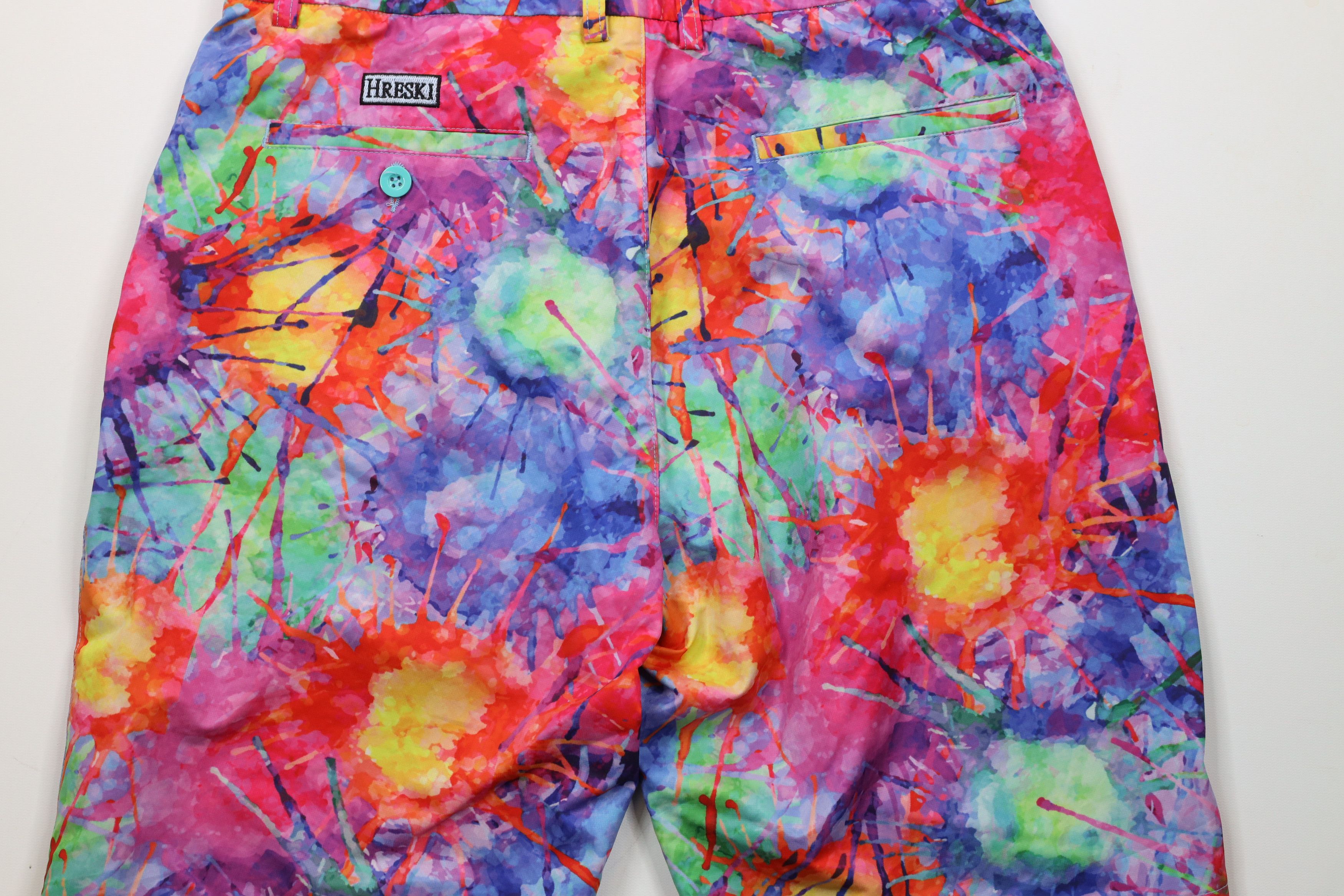 Vintage Hreski Golf Rainbow Paint Splatter Golfing Chino Shorts Size US 34 / EU 50 - 10 Thumbnail