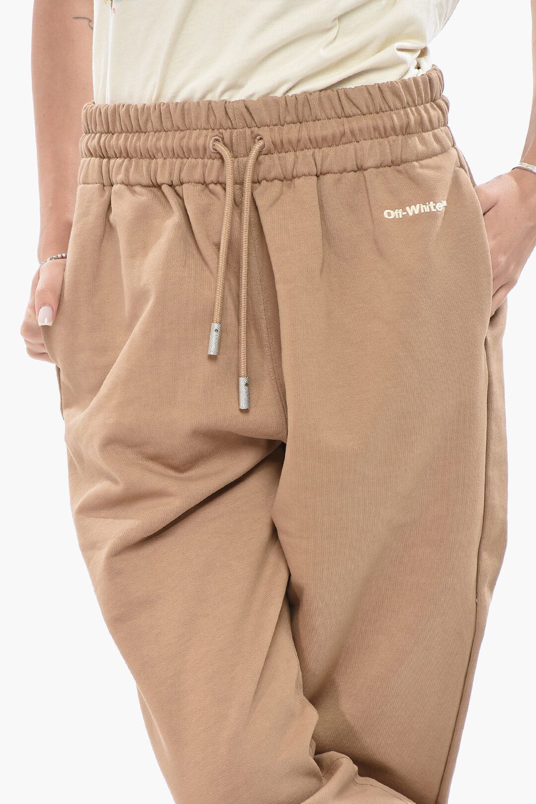 Off-White og1mm0426 Brushed Cotton Joggers in Beige Size 28" / US 6 / IT 42 - 3 Thumbnail