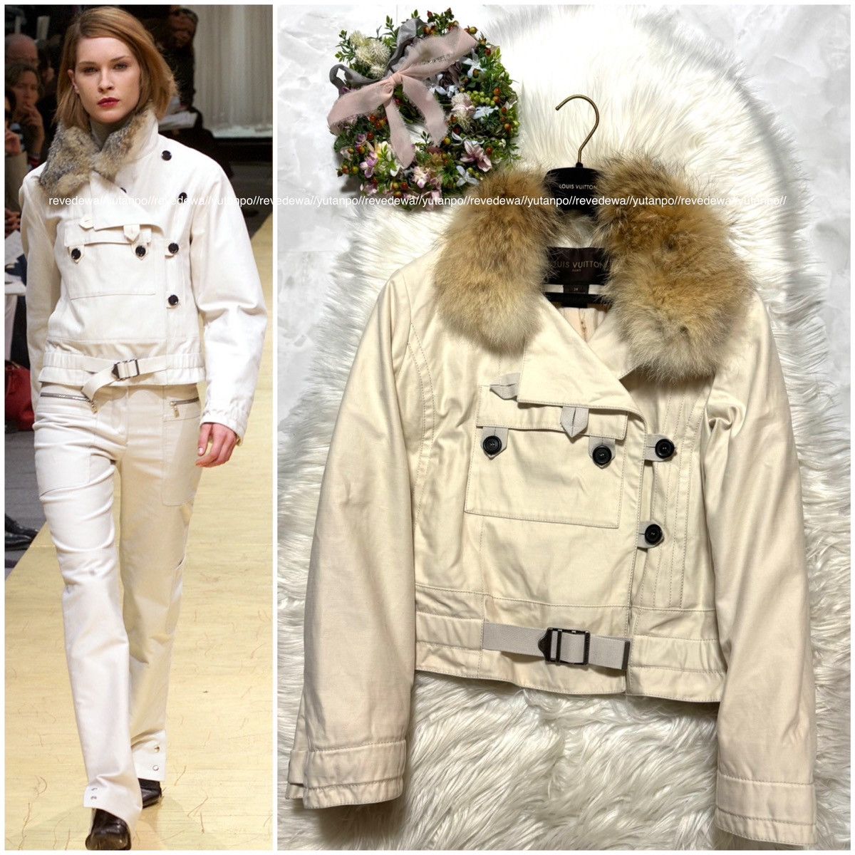 image of Runway Louis Vuitton Fur Blouson Jacket 38 Ivory, Women's (Size Small)
