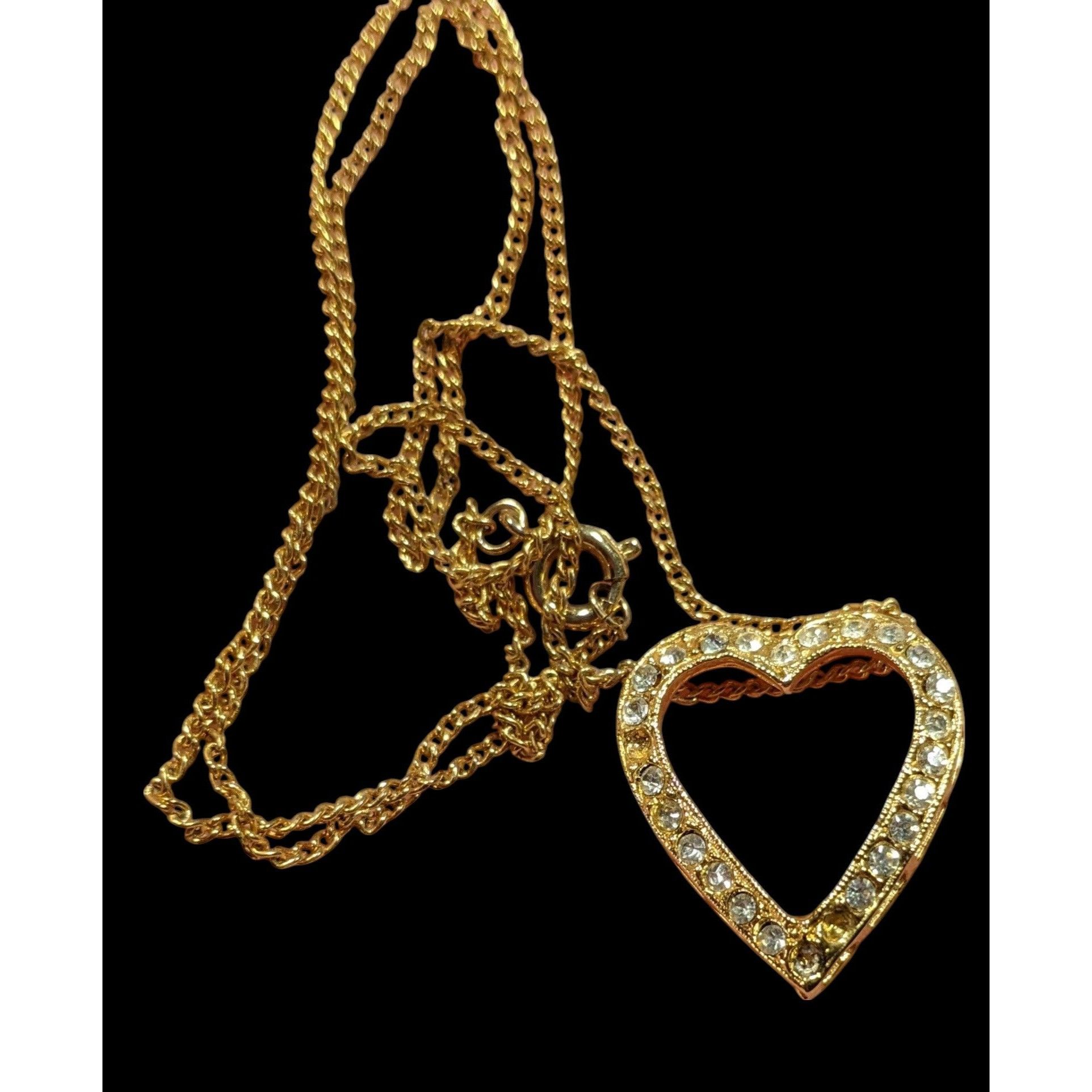 Other Elegant Open Heart Rhinestone Gold Tone Pendant Necklace Size ONE SIZE - 3 Thumbnail