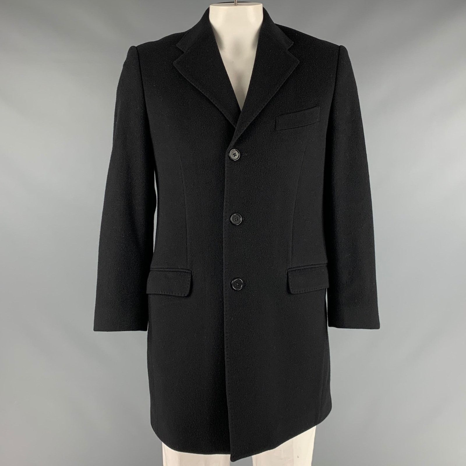 Yves Saint Laurent YVES SAINT LAURENT Black Wool Blend Single Breasted Coat Size US L / EU 52-54 / 3 - 1 Thumbnail