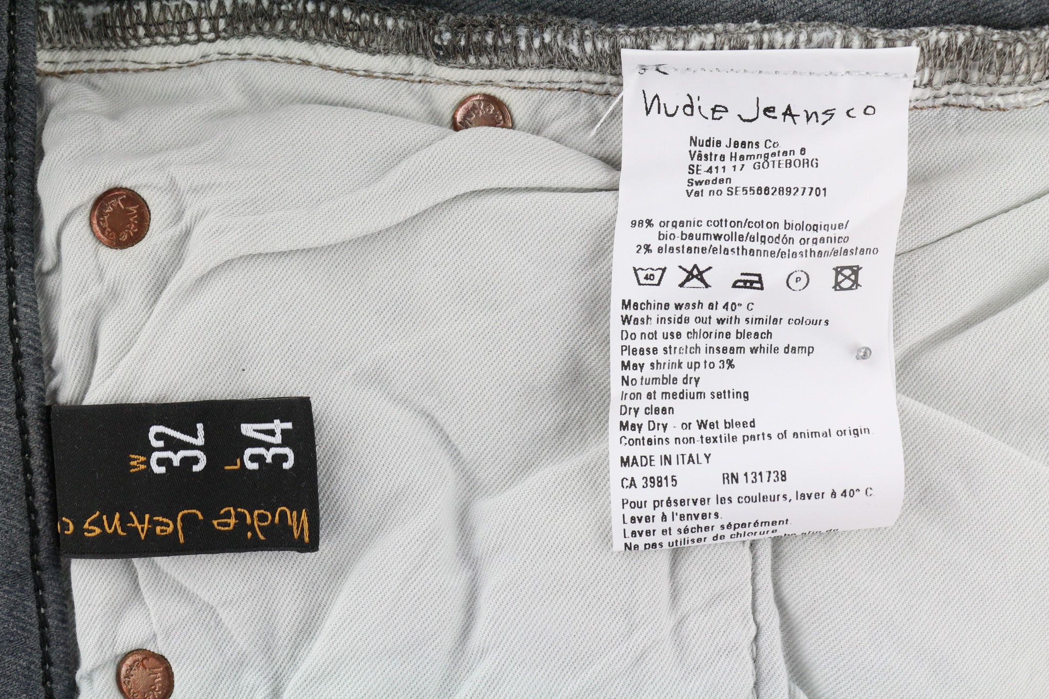 Nudie Jeans TIGHT LONG JOHN W32/L34 Organic Charcoal Logo Zip 80708 Size US 32 / EU 48 - 6 Thumbnail