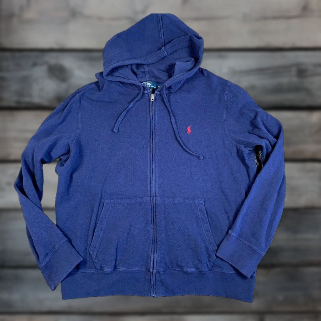 Polo Ralph Lauren Polo Ralph Lauren Hoodie Full Zip Adult XL Dark Blue Pique Cotton Embroidered Pony Heavyweight Relaxed Fit Mens 90s Retro Size US XL / EU 56 / 4 - 1 Thumbnail