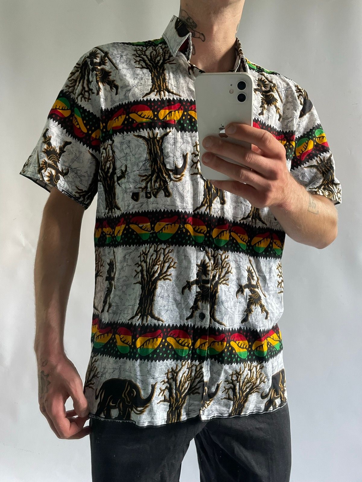 Pre-owned Bob Marley X Vintage Rasta 4:20 Bob Marley Button Up Short Shirt