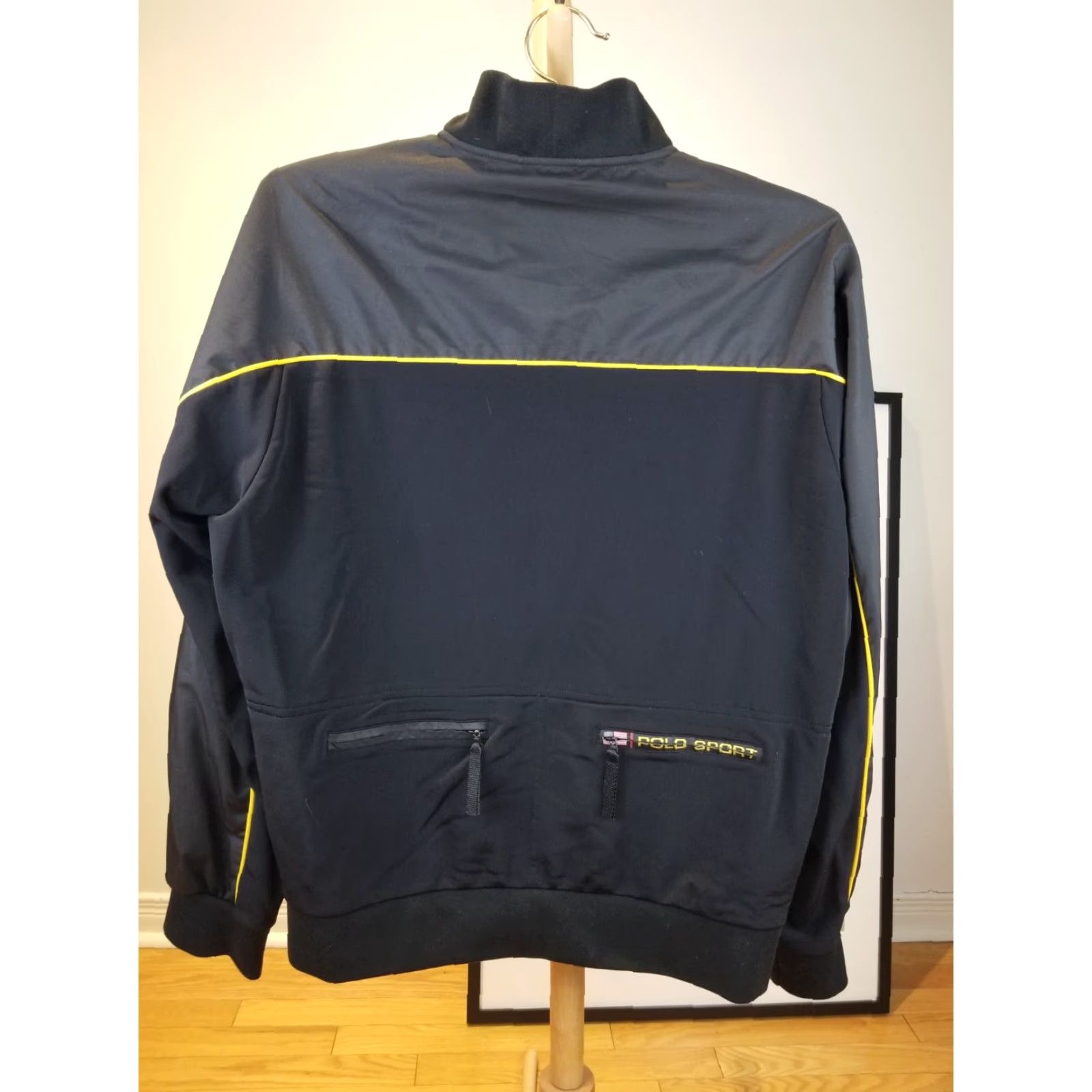 Ralph Lauren VINTAGE Polo Sport TRACK JACKET Ralph Lauren Men Black SZ Large Jacket Hooded Zip Cross Chest 23in Neck to Cuff 31in Top to Bottom 26in Size US L / EU 52-54 / 3 - 6 Thumbnail