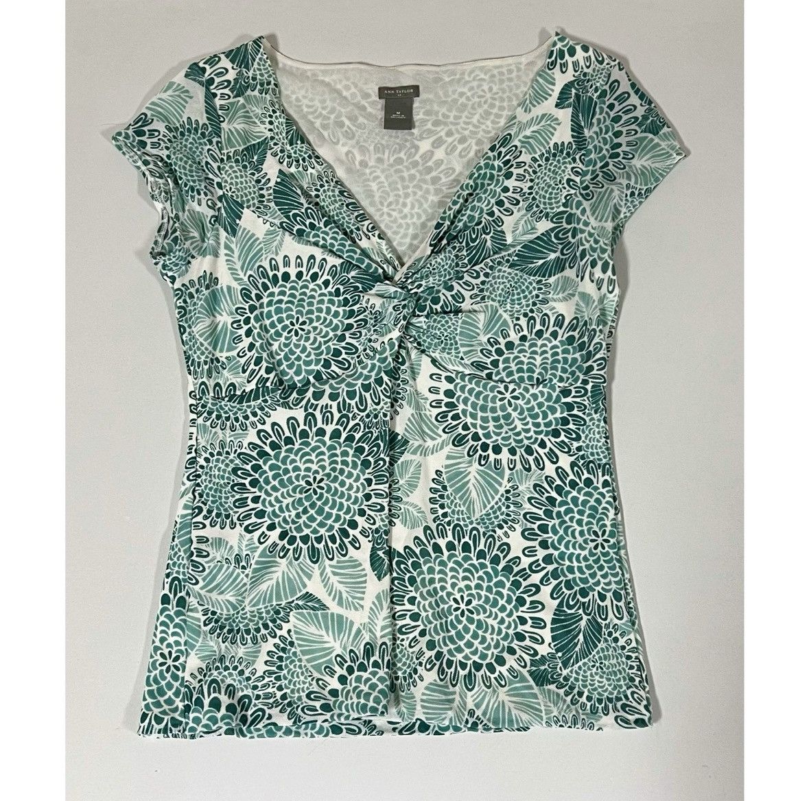 Ann Taylor Ann Taylor Teal Floral Knot-Front Shirt Top Blouse Size M 🤍✨ Size M / US 6-8 / IT 42-44 - 1 Thumbnail
