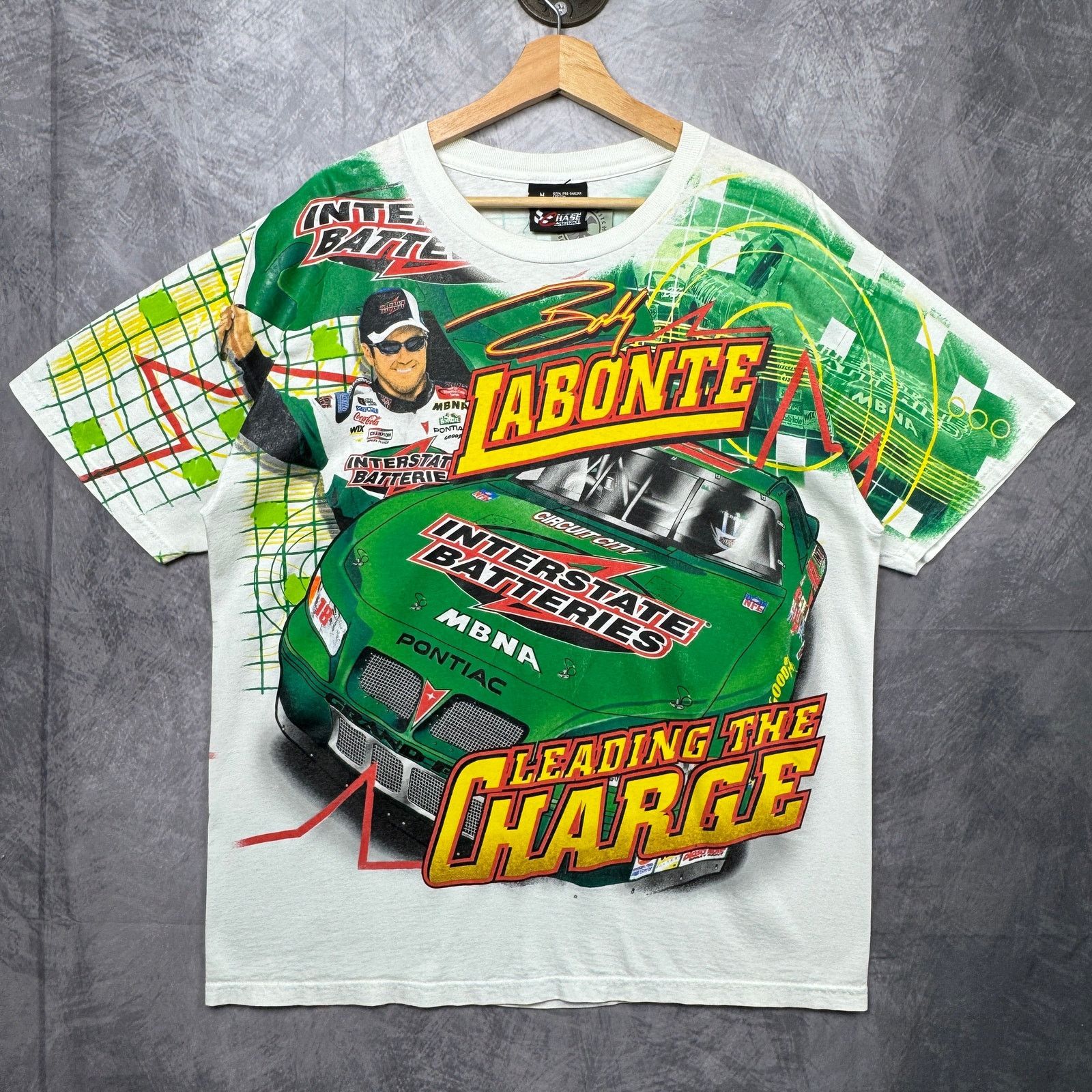 00s White Bobby Labonte Nascar AOP Graphic Shirt Large 3909