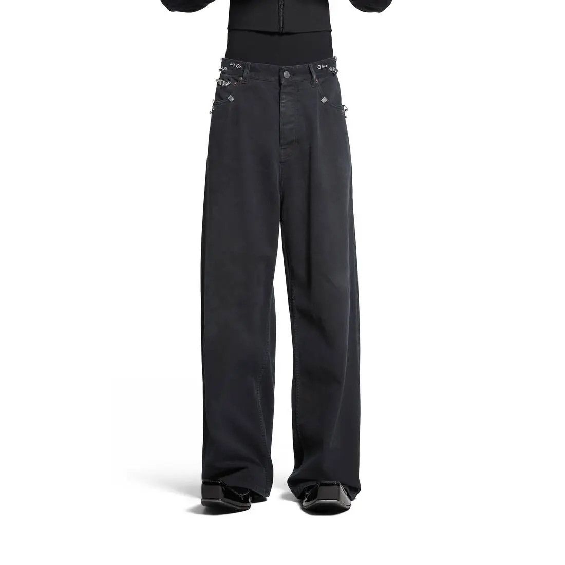 Balenciaga o1la1rc1a0625 Unisex Pierced Baggy Pant in Black Size US 32 / EU 48 - 4 Thumbnail