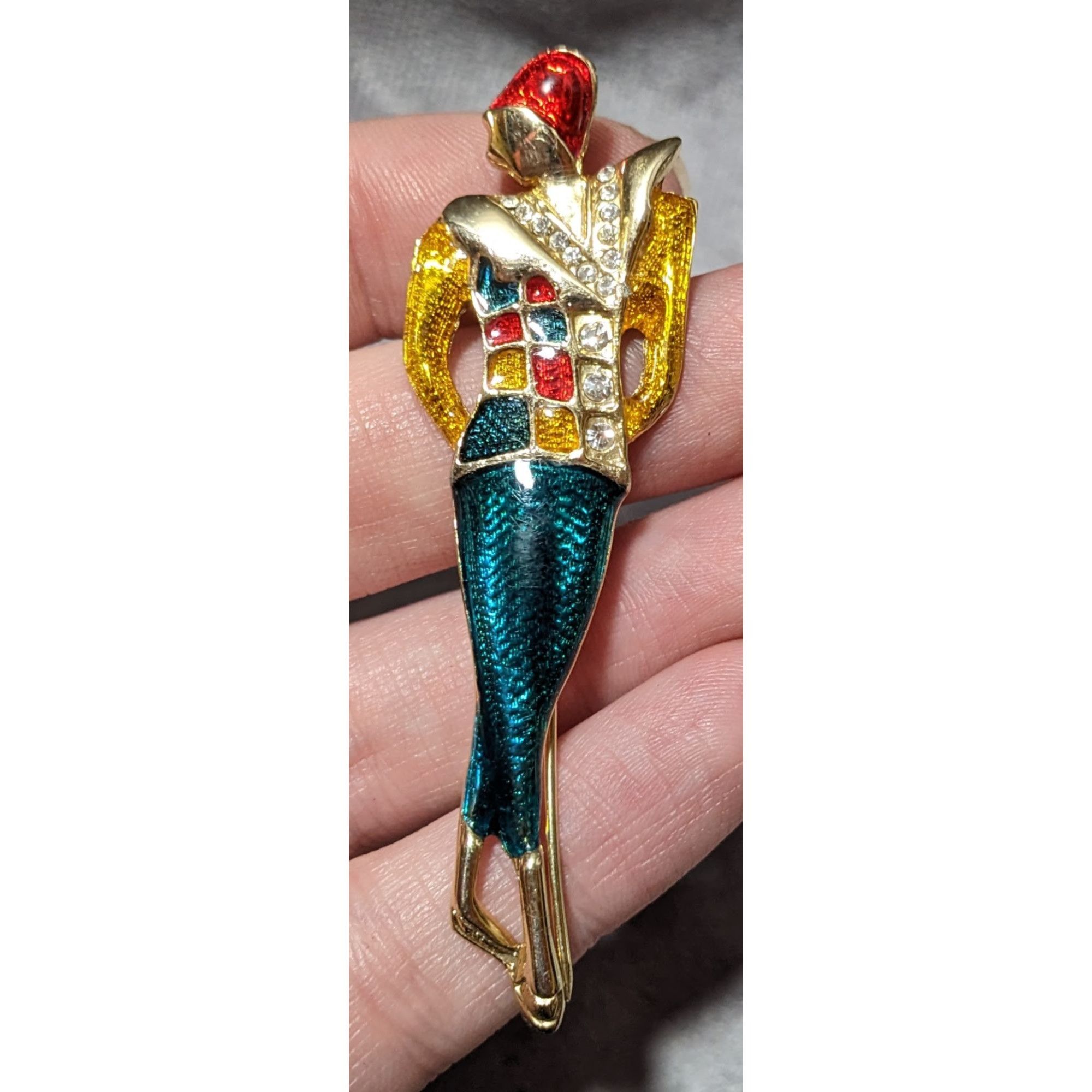 Other Vintage Art Deco Bright Enamel Rhinestone Lady Brooch Size ONE SIZE - 5 Thumbnail