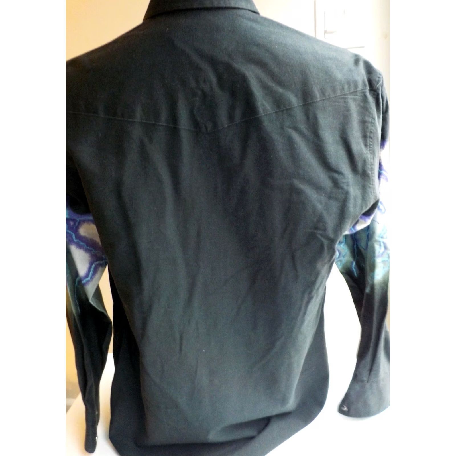 Roper Roper LS Snap Western Shirt Black with Lighting Bolt Sleeves SZ L Mens Shirt Vintage 100% Cotton Button-Up Long Sleeve Western Theme Size US L / EU 52-54 / 3 - 4 Thumbnail