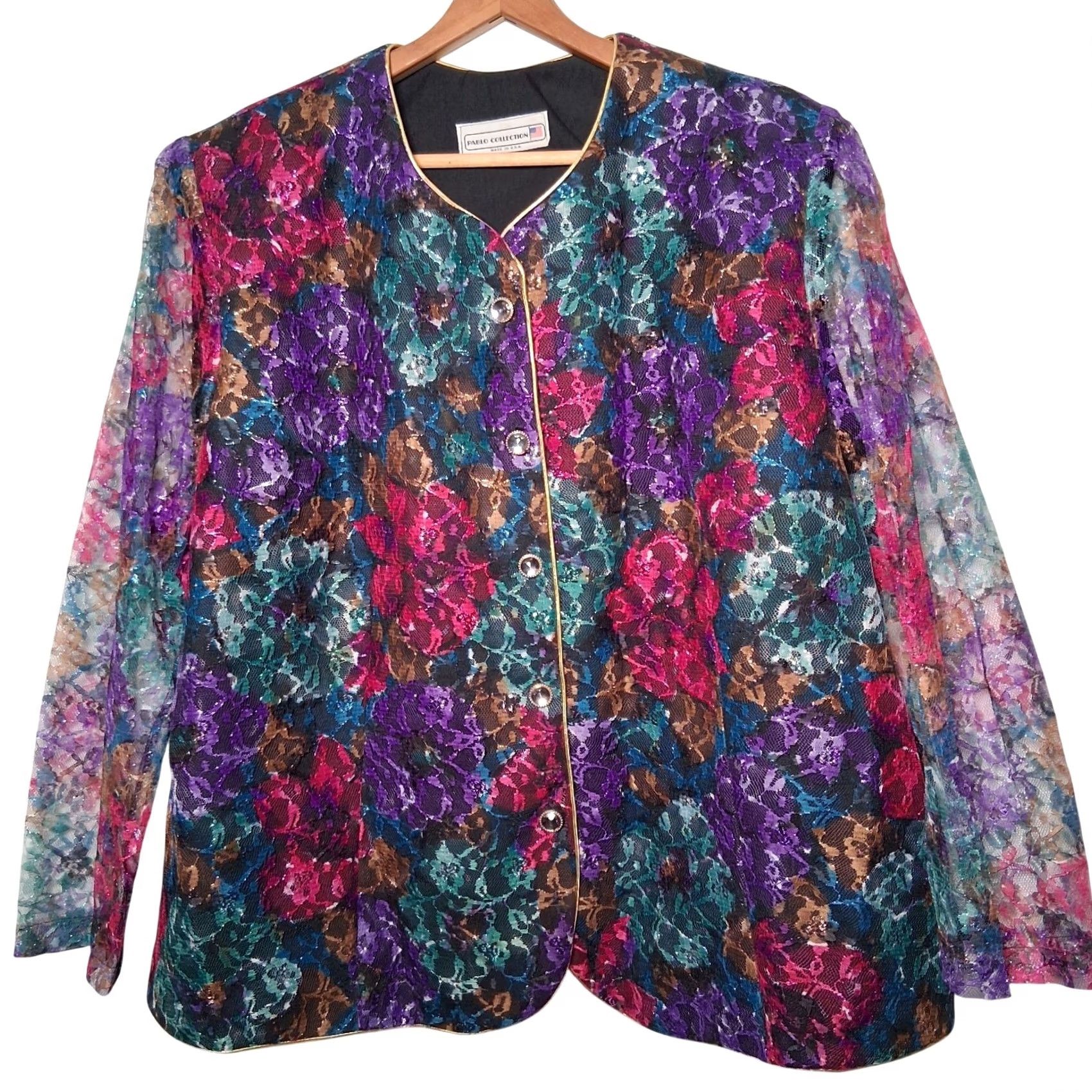 Vintage VINTAGE Pablo Collection Blazer Jacket 22W Plus Size Floral Lace Overlay Dressy Jacket/Blazer Womens Size 3XL / US 20-22 - 2 Thumbnail