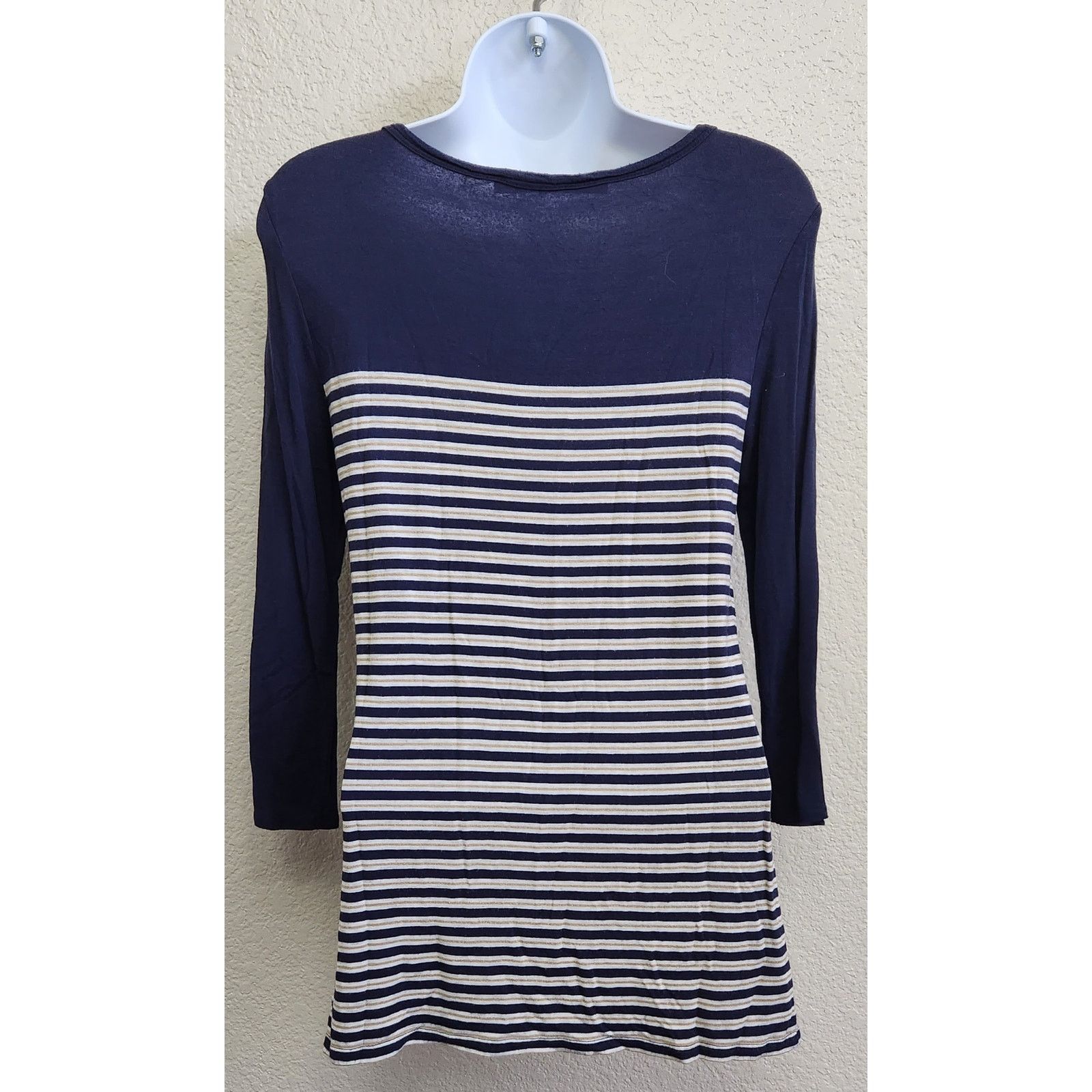 Other Max Studios Blue White Gold Striped Boat Neck Top Small Size S / US 4 / IT 40 - 4 Thumbnail