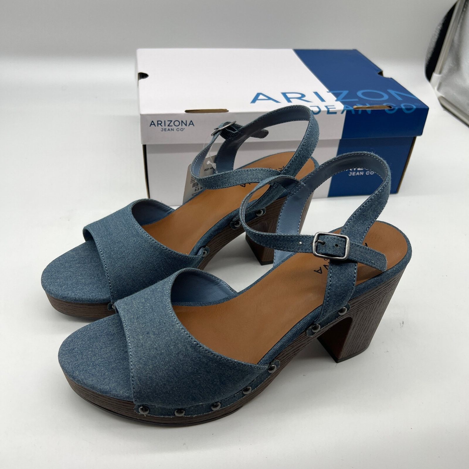 Other Arizona Jean Co Womens Heather Heeled Sandals Blue Deni Size US 9.5 / IT 39.5 - 2 Thumbnail