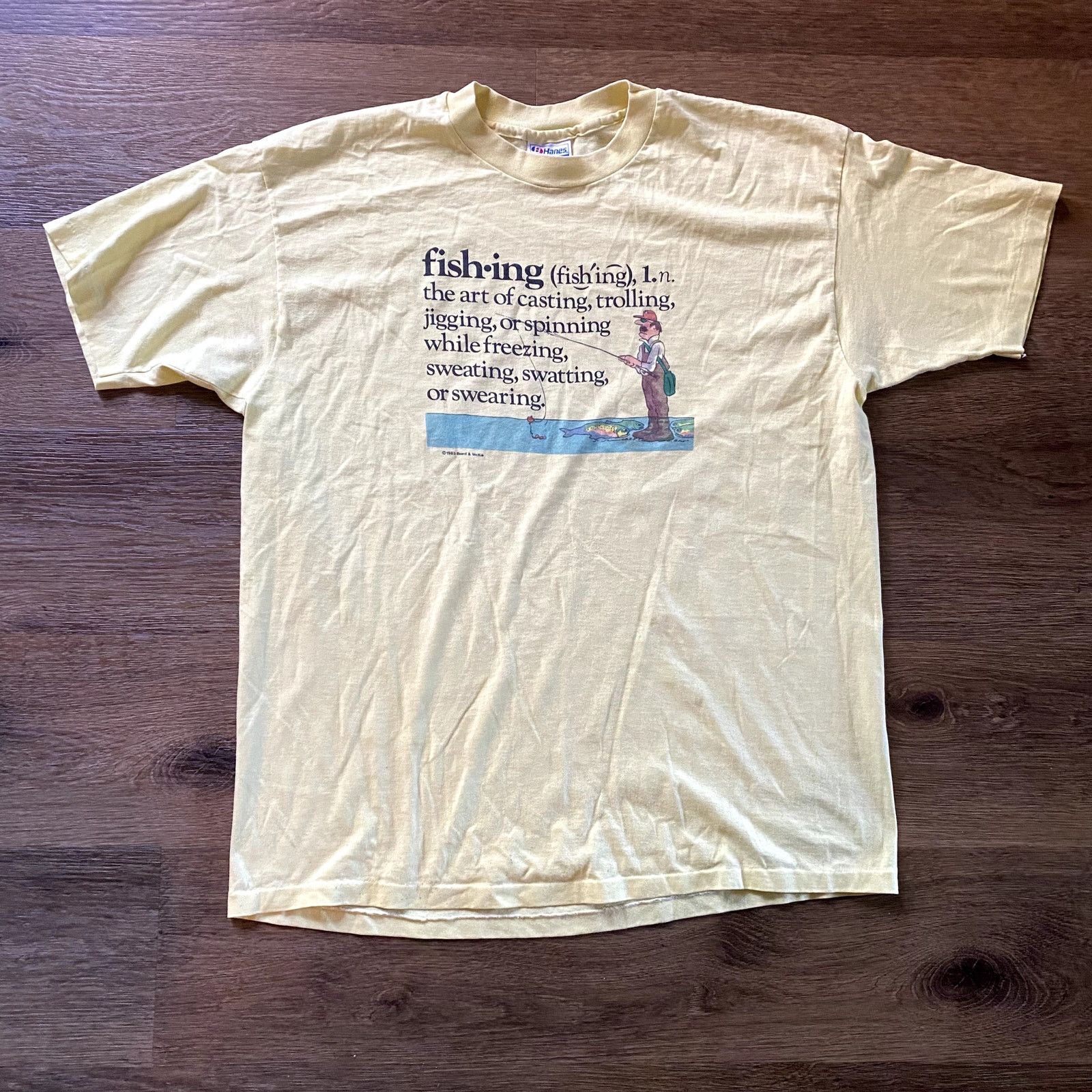 Hanes Vintage 1987 Fishing Definition Yellow Tee Shirt Size US XL / EU 56 / 4 - 1 Thumbnail