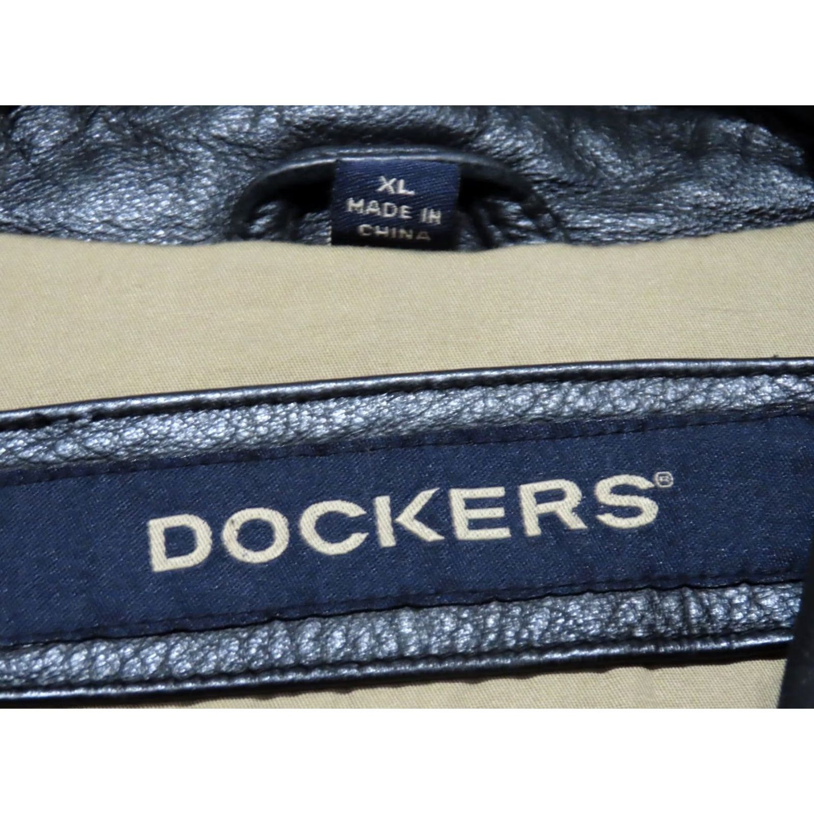 Dockers DOCKERS Jacket Leather 100% Cow Black XL Men Bomber Full Zip Mid-Length Solid Logo Zipper Casual Formal Workwear Spring Fall Winter Mens Size US XL / EU 56 / 4 - 4 Thumbnail