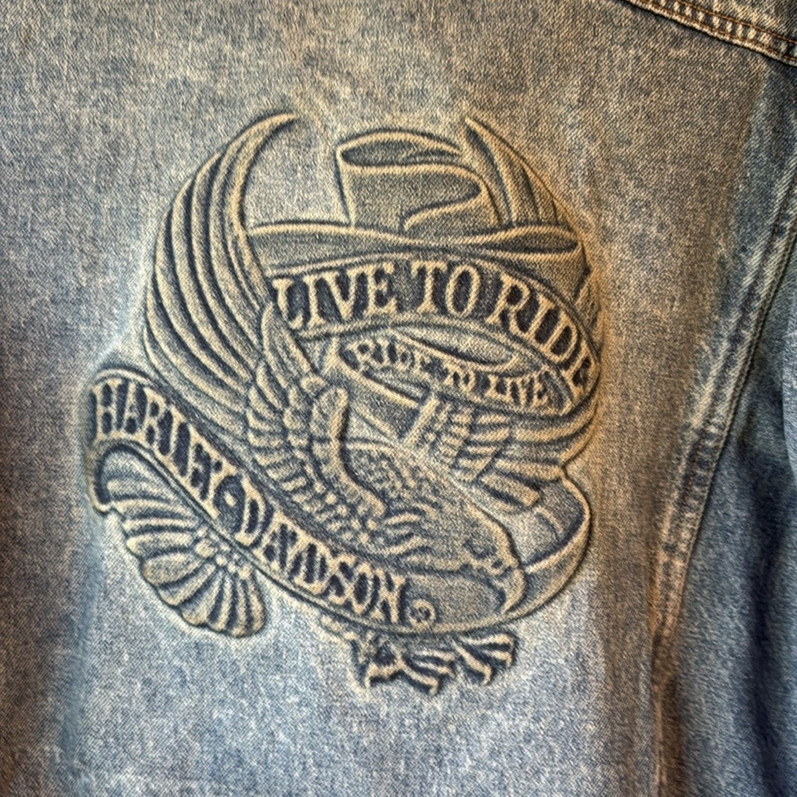 Harley Davidson Vintage Mens HARLEY DAVIDSON Stamped Denim Jacket XL Size US XL / EU 56 / 4 - 3 Thumbnail