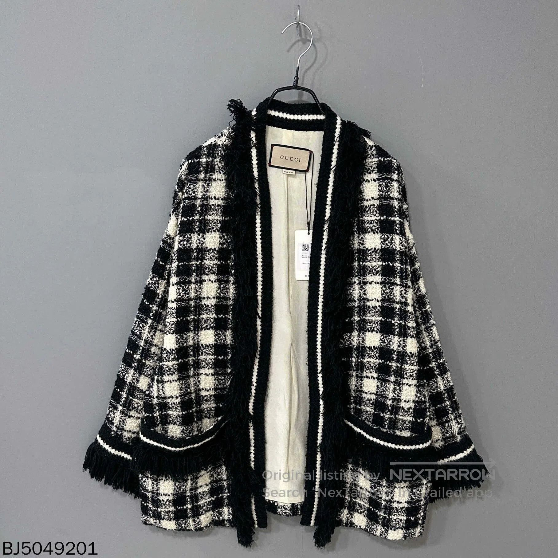 Gucci Black White Check Tweed Fringe Coat Gucci. Size XS / US 0-2 / IT 36-38 - 1 Thumbnail