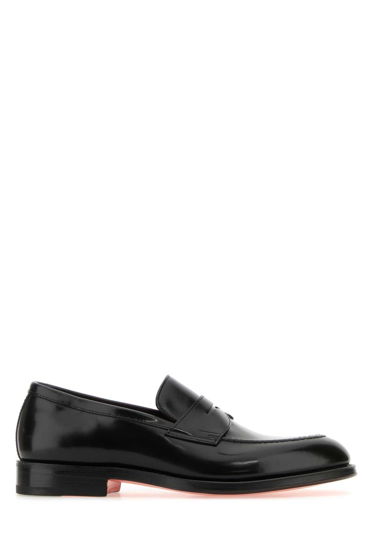image of Santoni Black Leather Penny Loafers, Men's (Size 7.5)