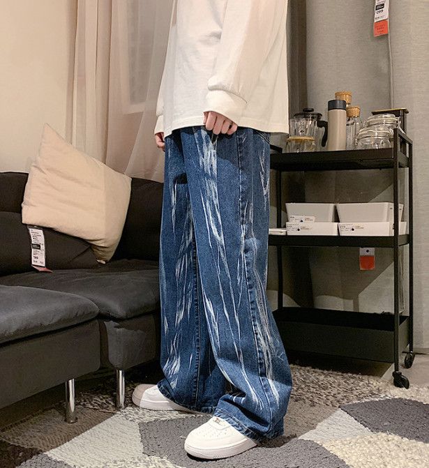 Japanese Brand Men's loose-fitting wide-leg straight tie-dye jeans Size US 32 / EU 48 - 1 Thumbnail