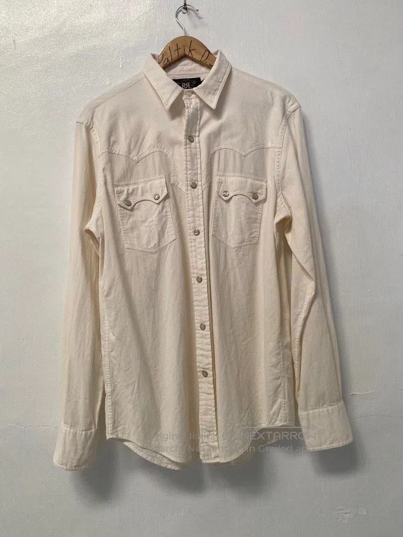 RRL Ralph Lauren RRL Vintage White Corduroy Western Shirt. Size US M / EU 48-50 / 2 - 1 Thumbnail