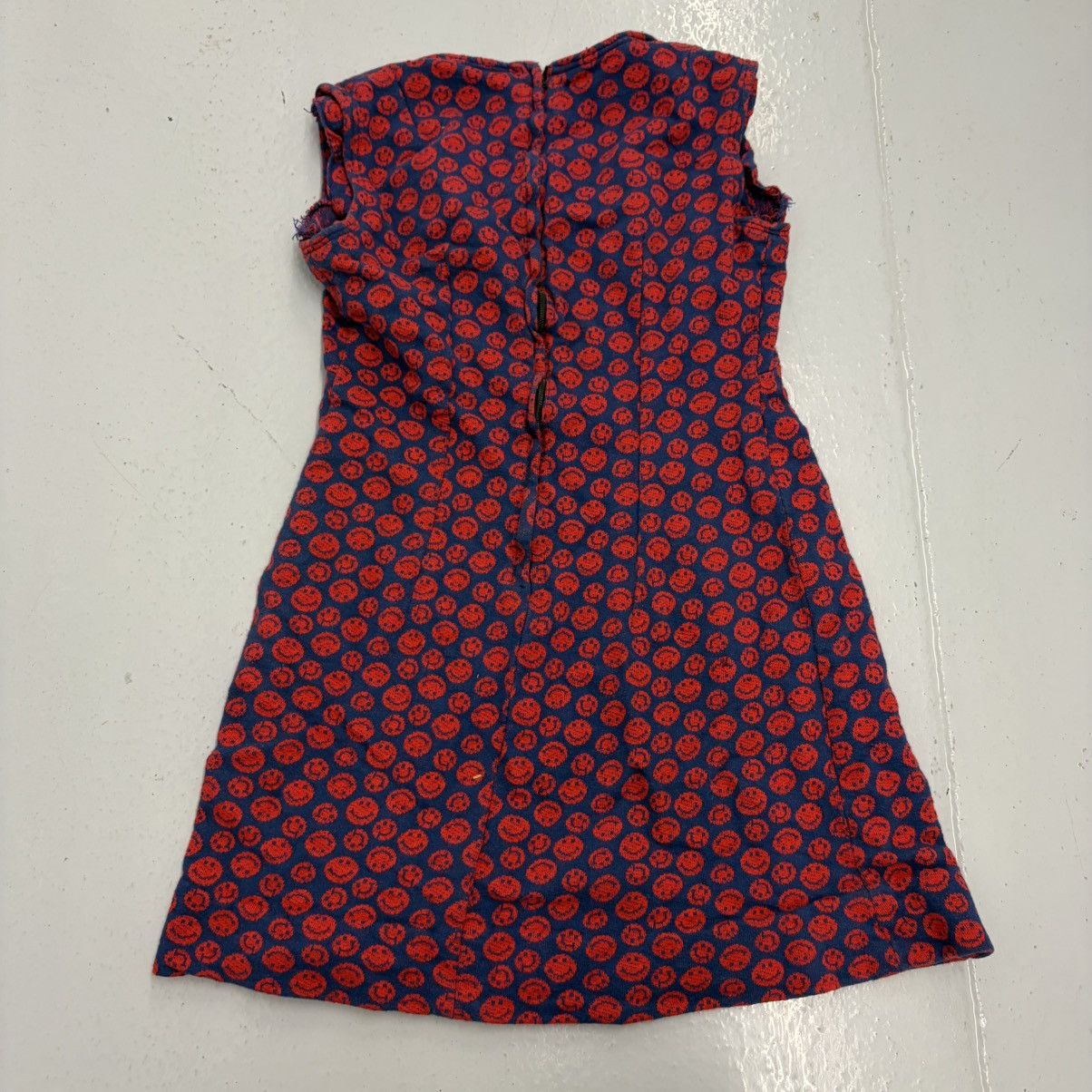 Other Vintage 60s Psychedelic Smiley Pattern Red/Navy Mini Dress Size S / US 4 / IT 40 - 2 Thumbnail