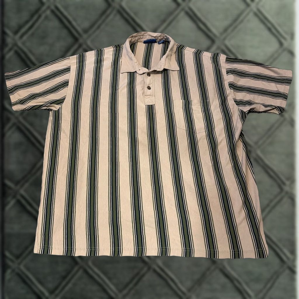Vintage VINTAGE TownCraft Polo Shirt 2XL Beige Striped Collared 90s Mens Tall Size US XXL / EU 58 / 5 - 1 Thumbnail