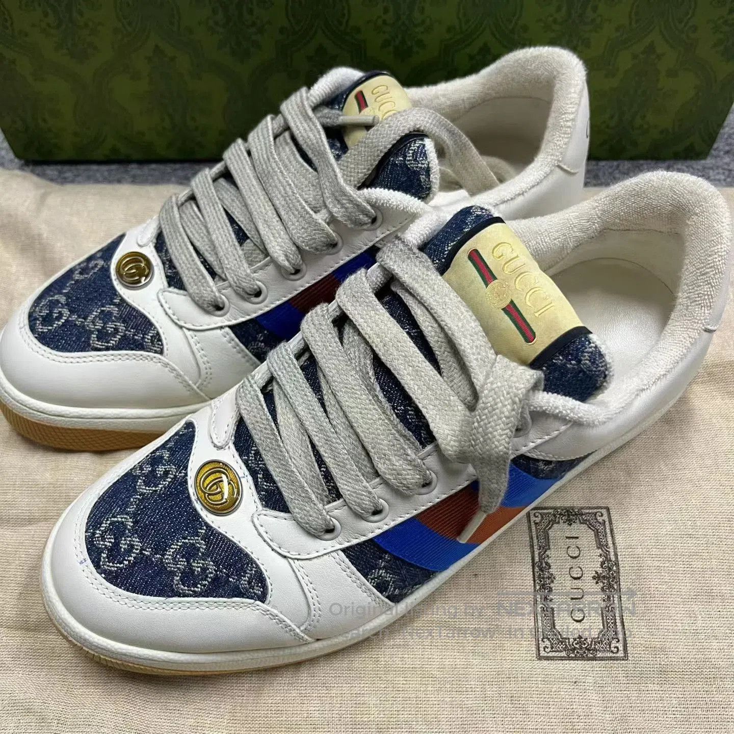 Gucci Gucci White Blue Dirty GG Sneakers. Size US 4.5 / IT 34.5 - 1 Thumbnail