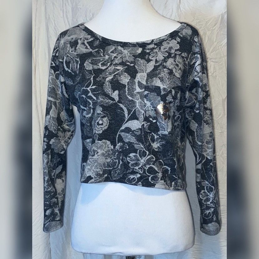 Vintage Y2K, Floral, Monochrome, Ying Yang, Cropped, Knit 3/4 Sleeve Size S / US 4 / IT 40 - 9 Thumbnail