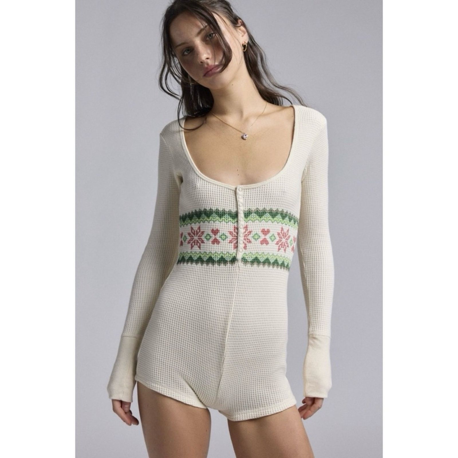 Urban Outfitters Urban Outfitters Out From Under Waffle Fair Isle Romper M Size 24" / US 00 / IT 34 - 14 Thumbnail