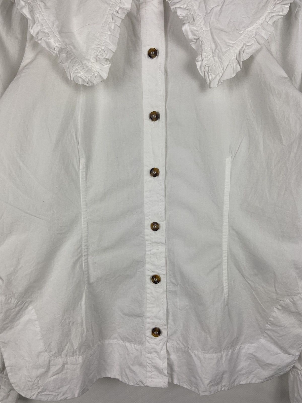 Designer × Ganni RRP$205 GANNI White Cotton Oversized Ruffled Collar Shirt Size XS / US 0-2 / IT 36-38 - 7 Thumbnail