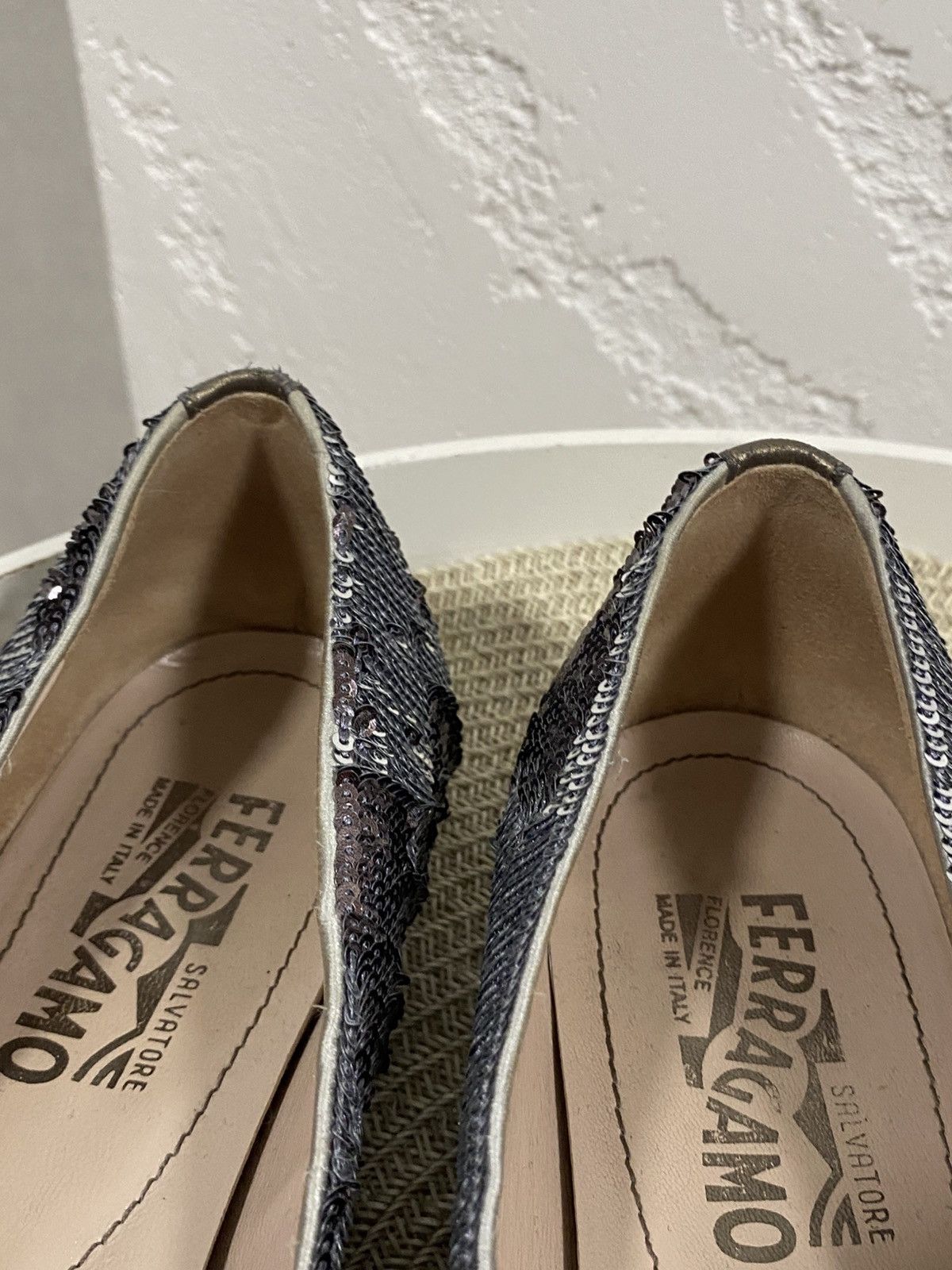 Salvatore Ferragamo Salvatore Ferragamo Varina Vara Sequin Silver Ballet Flats Size US 9 / IT 39 - 4 Thumbnail