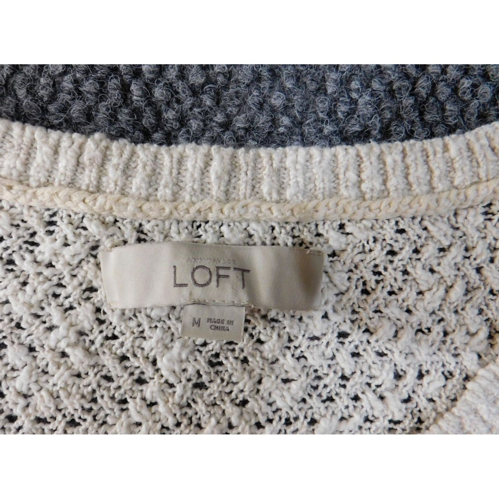 Loft LOFT Sweater Pullover Women Medium Beige Stripe Knit Cotton Acrylic Rib Knit Round Neck Long Sleeve Regular Fit Vintage No Size M / US 6-8 / IT 42-44 - 4 Thumbnail