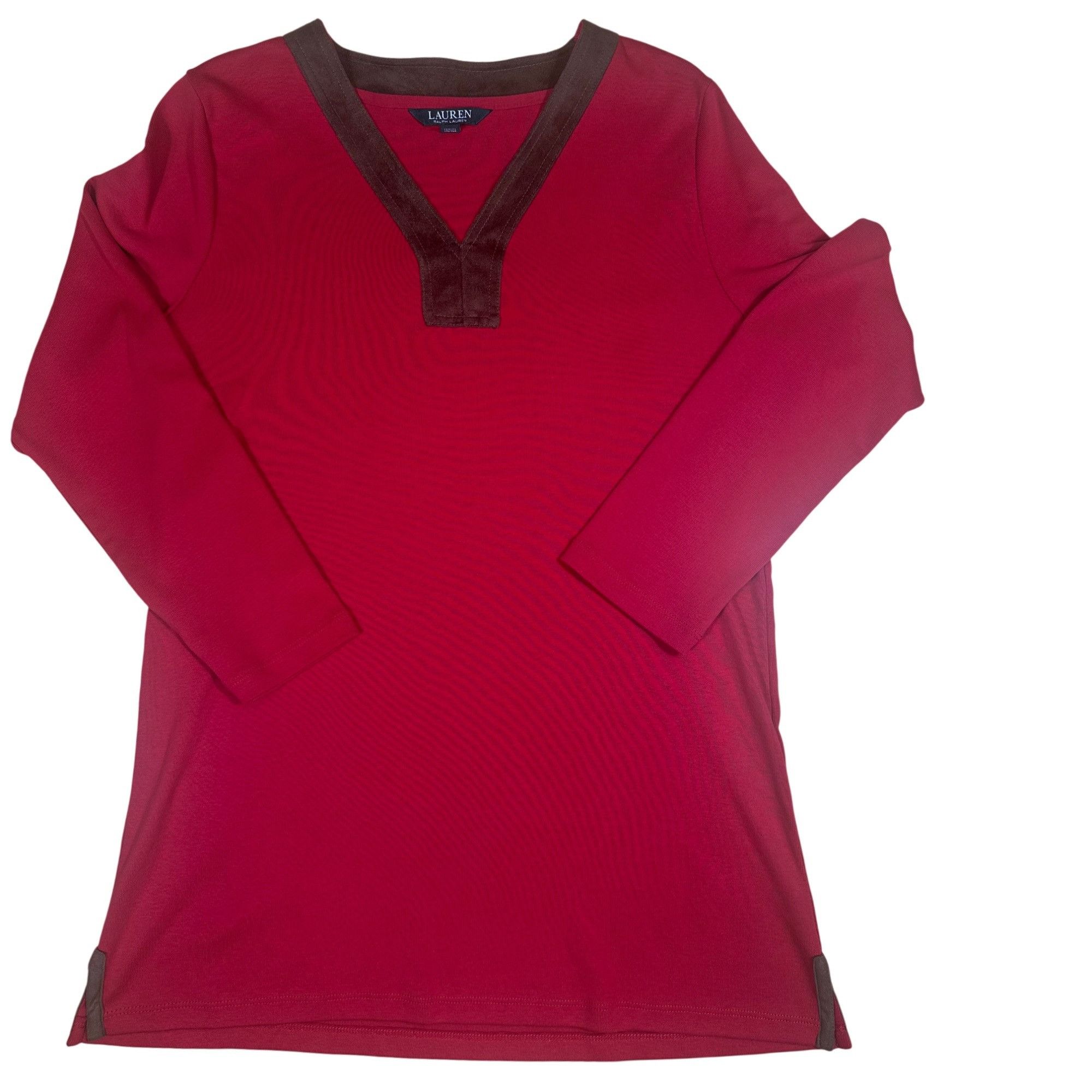 Lauren Ralph Lauren Lauren Ralph Lauren Red Faux Suede Trim V-Neck 3/4 Sleeve To Size L / US 10 / IT 46 - 2 Thumbnail