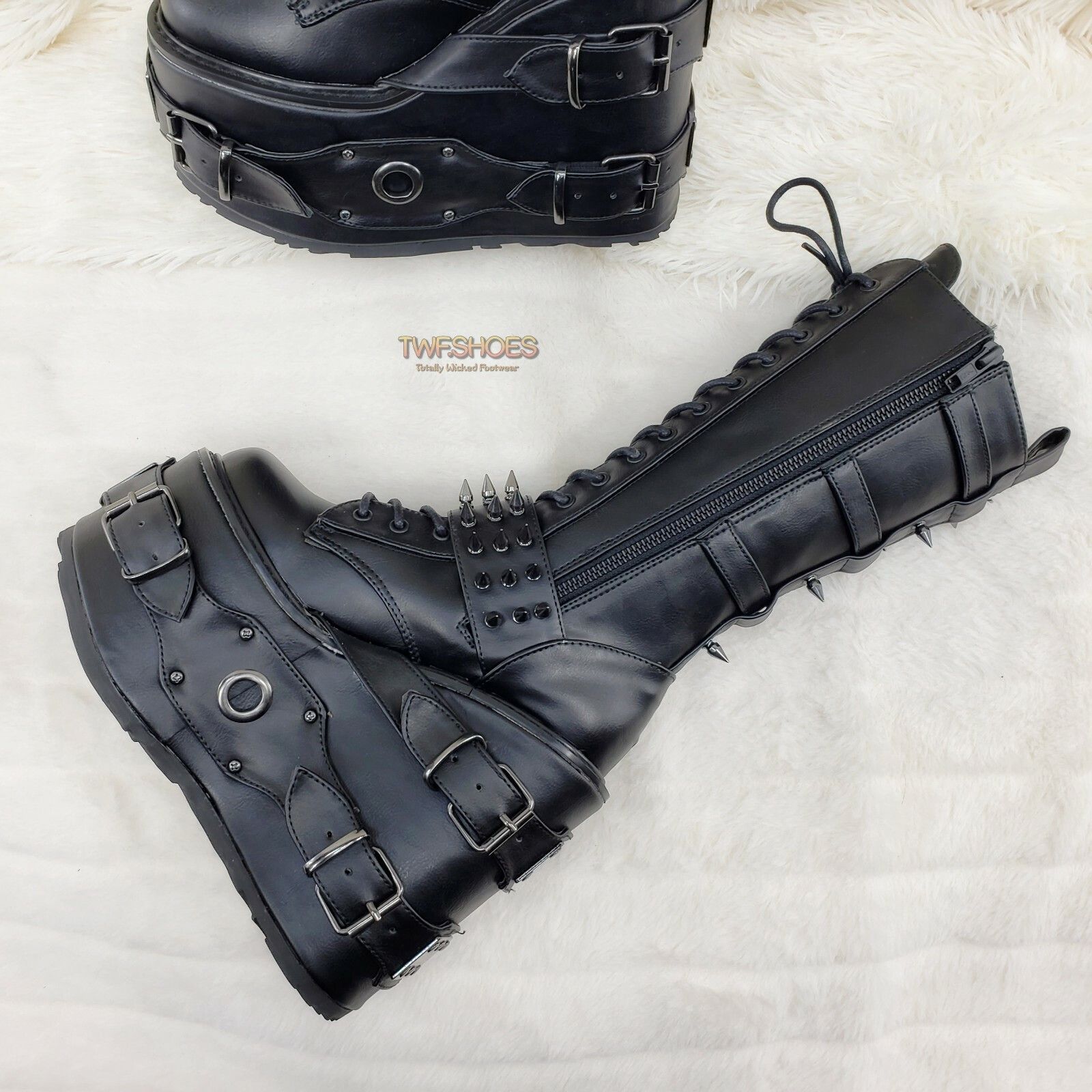 Other DEMONIA Swing 327 Black Knee Boot 5.5" Platform Studs & Spik Size US 9 / IT 39 - 2 Thumbnail