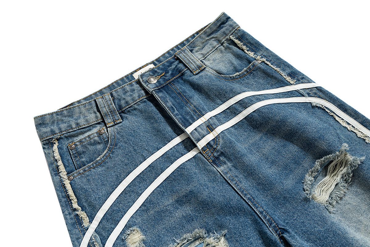 Jean × Vintage High Street White Striped Washed Jeans Size US 30 / EU 46 - 5 Thumbnail