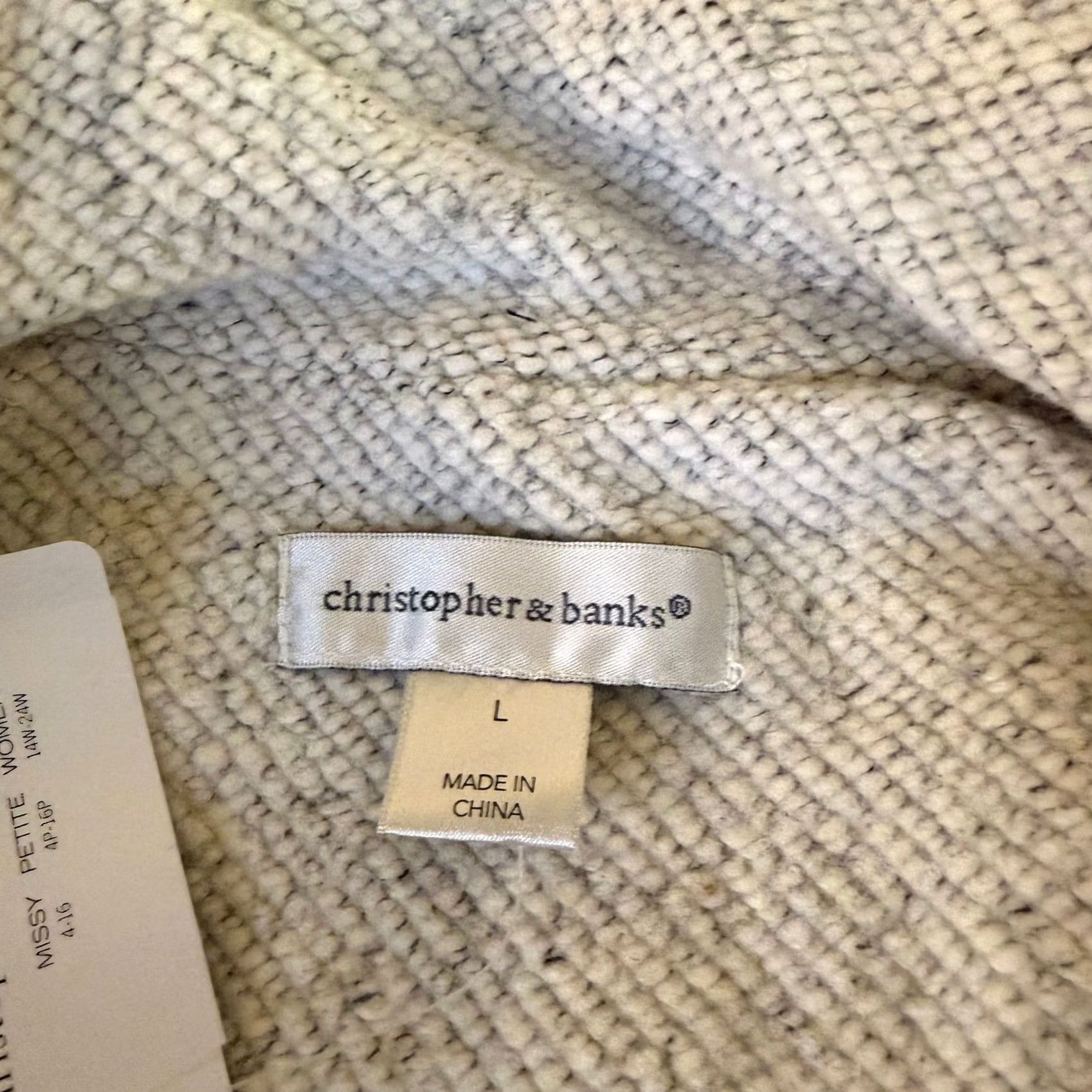 Vintage Christopher & Banks Textured Knit Zip Front Jacket White Womens Large NWT Gray/White Skin? Size L / US 10 / IT 46 - 3 Thumbnail