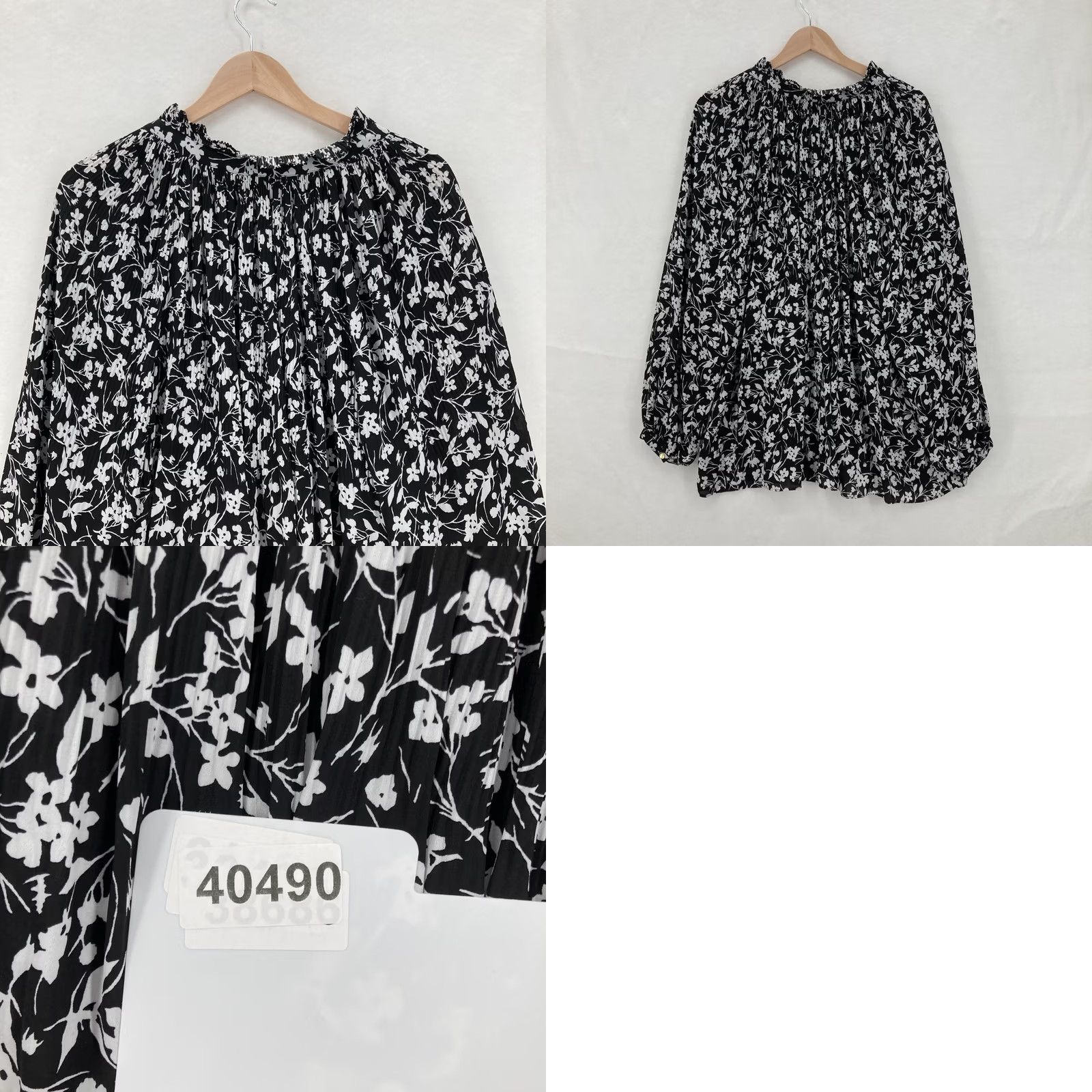 Ralph Lauren Lauren Ralph Lauren Blouse Womens 2X Black White Floral Pleated Long Sleeve Size XXL / US 16-18 / IT 52-54 - 9 Thumbnail