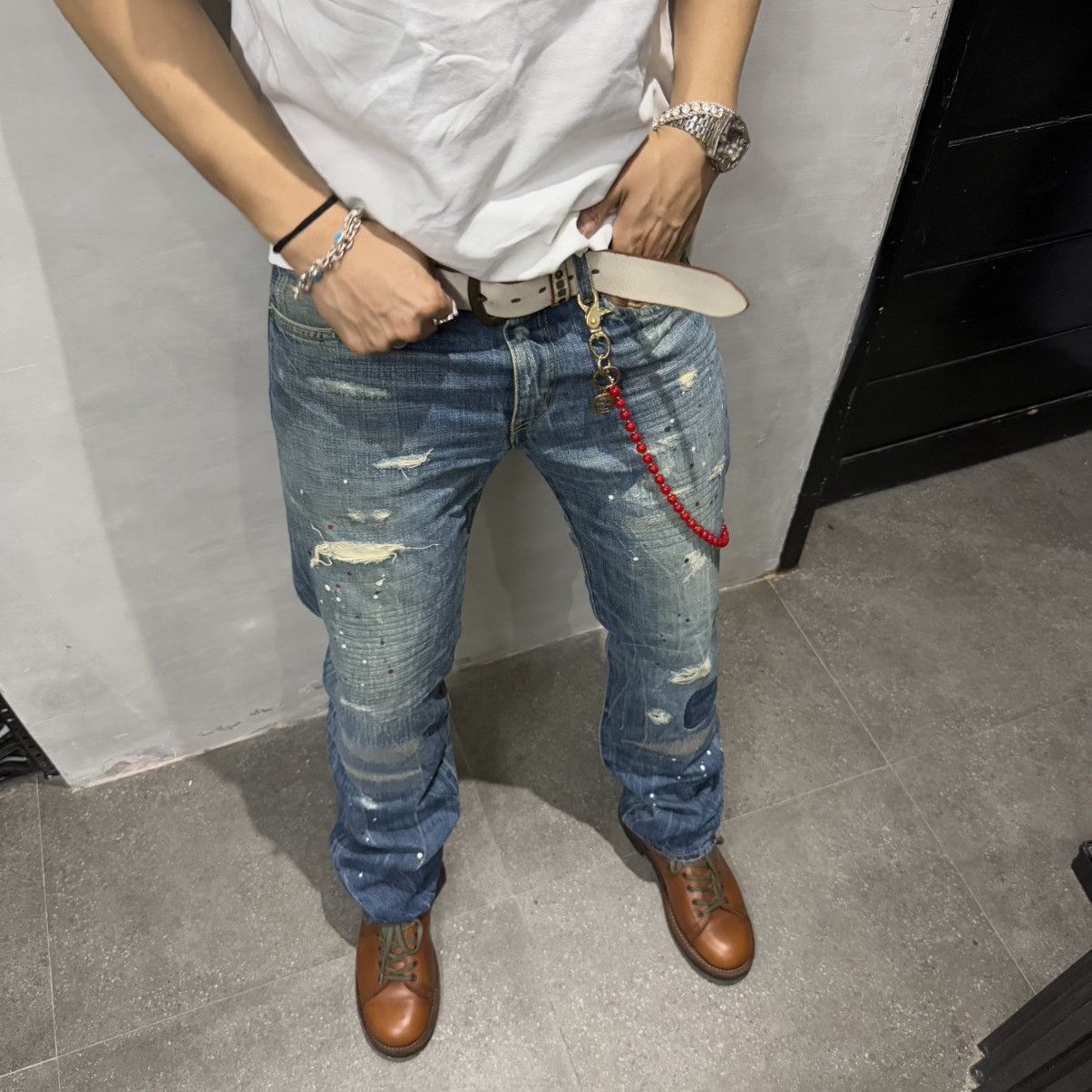Sophnet. hiroshi fujiwara x sophnet distressed denim jeans Size US 32 / EU 48 - 13 Thumbnail