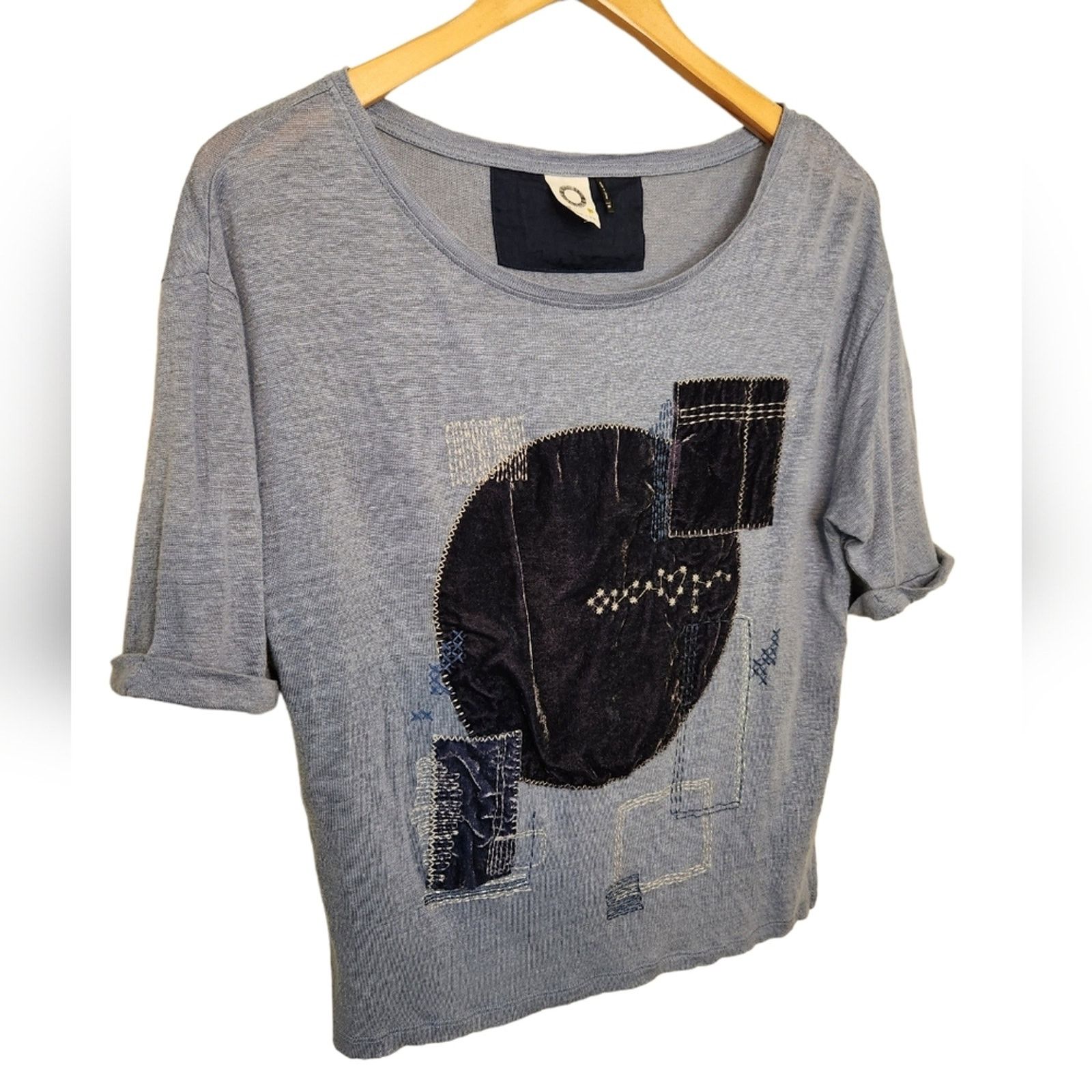 Anthropologie Anthropologie Akemi + Kin Linen Velvet Patchwork Tee XS Size XS / US 0-2 / IT 36-38 - 4 Thumbnail
