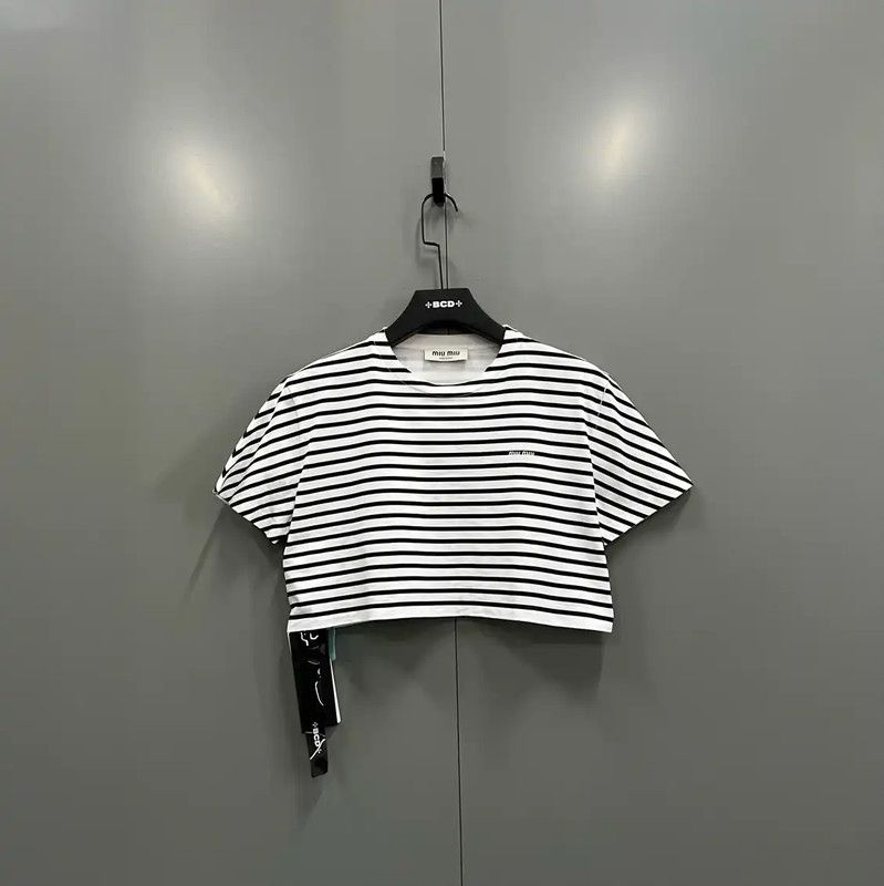 Miu Miu Summer Stripe Cropped T-Shirt 0089