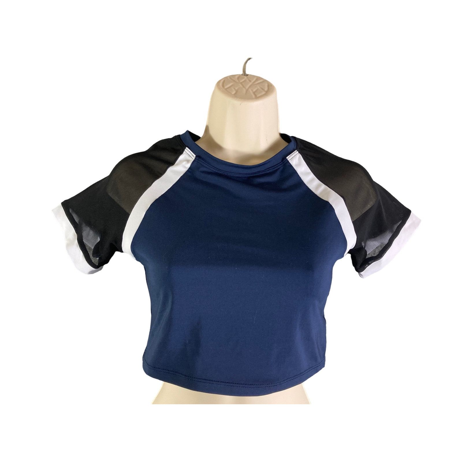 Shein Crop Top Womens Short Sleeve Sexy Blue Black Medium Cropped Size M / US 6-8 / IT 42-44 - 1 Thumbnail
