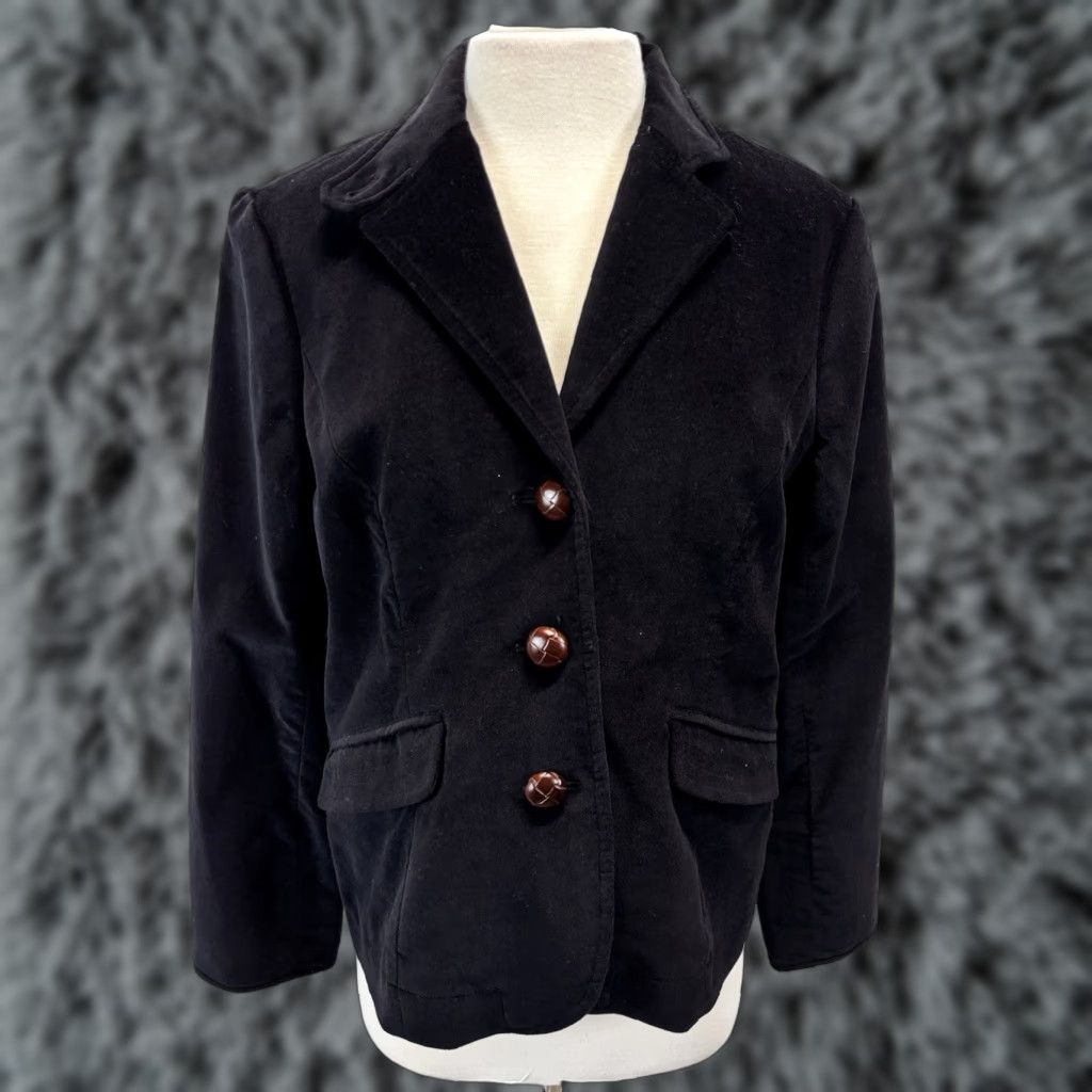 Vintage L.L. Bean Velvet Blazer Jacket Women's Regular Size 12 Black Lined Business Classic Size XL / US 12-14 / IT 48-50 - 1 Thumbnail