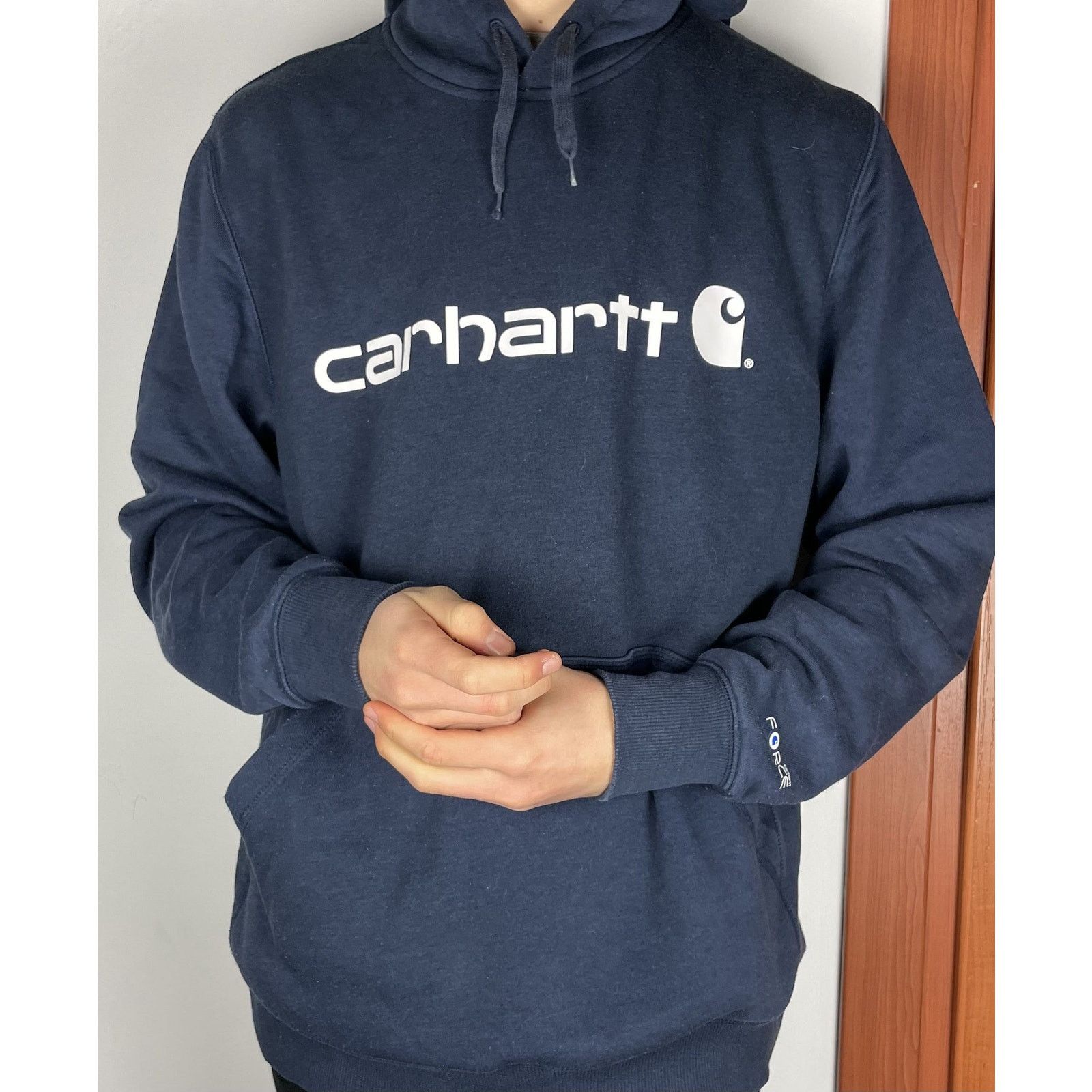 Carhartt Carhartt Force Delmont Signature Men's Navy Cotton Hoodie M Size US M / EU 48-50 / 2 - 2 Thumbnail